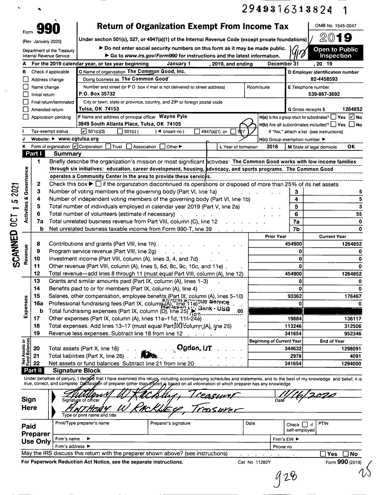 Image of first page of 2019 Form 990 for The Common Good