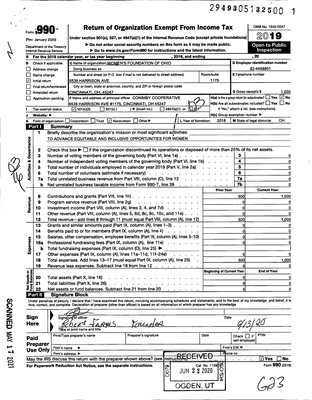 Image of first page of 2019 Form 990 for Womens Foundation of Ohio