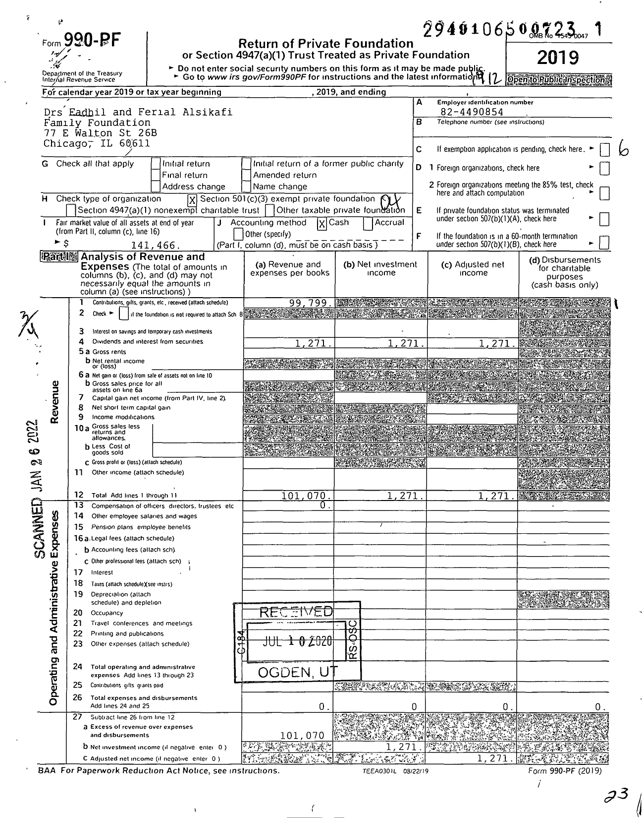 Image of first page of 2019 Form 990PF for Drs Fadhil and Ferial Alsikafi Family Foundation