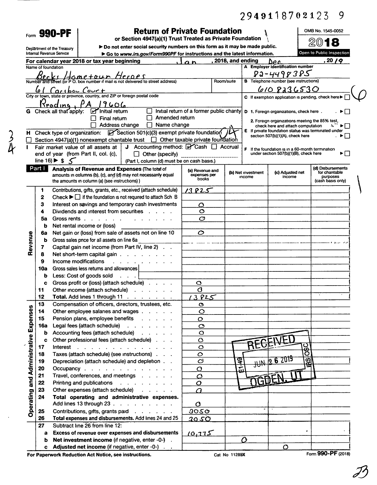 Image of first page of 2019 Form 990PF for Berks Hometown Heroes