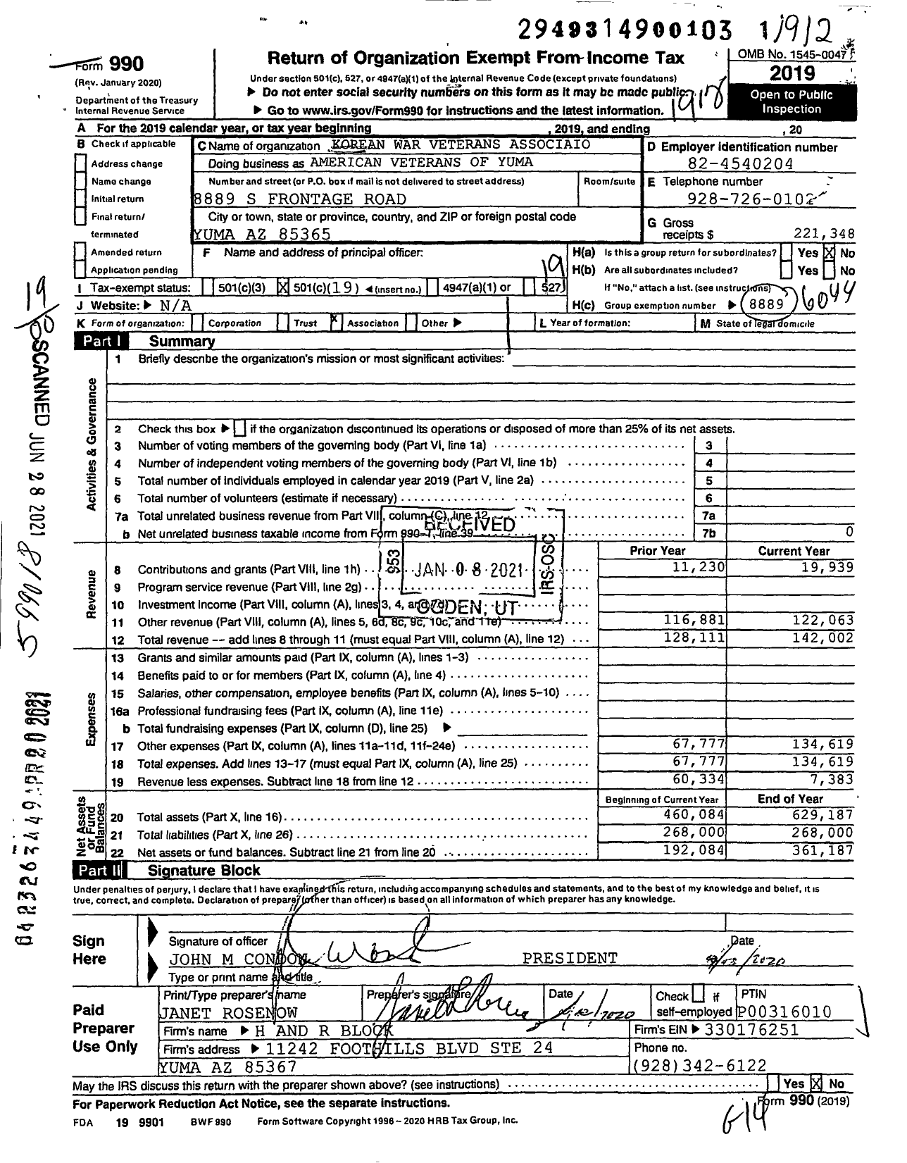 Image of first page of 2019 Form 990O for Korean War Veterans Associaion