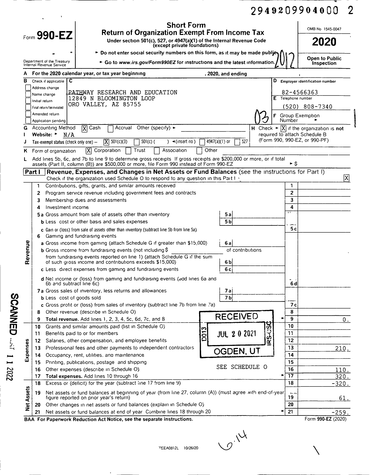 Image of first page of 2020 Form 990EZ for The Election Fairness Institute