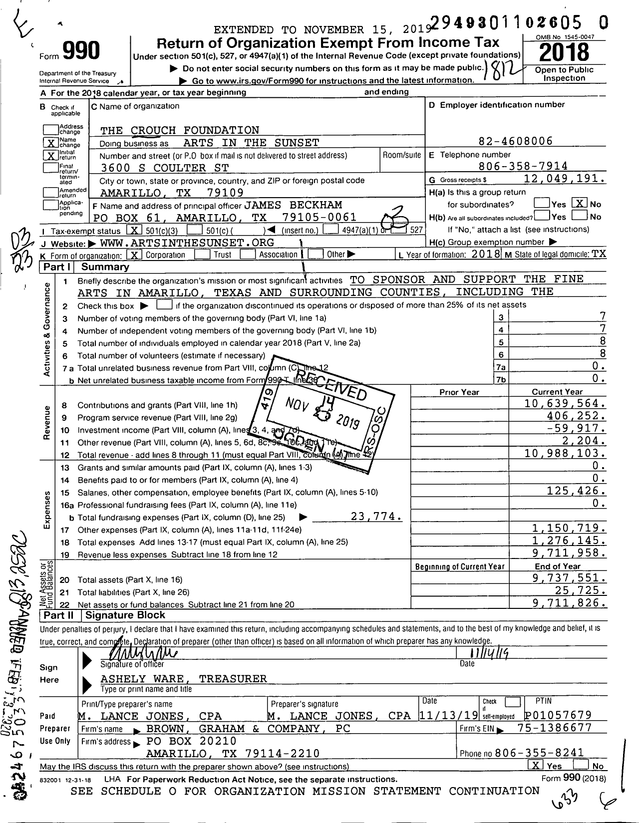 Image of first page of 2018 Form 990 for Arts in the Sunset