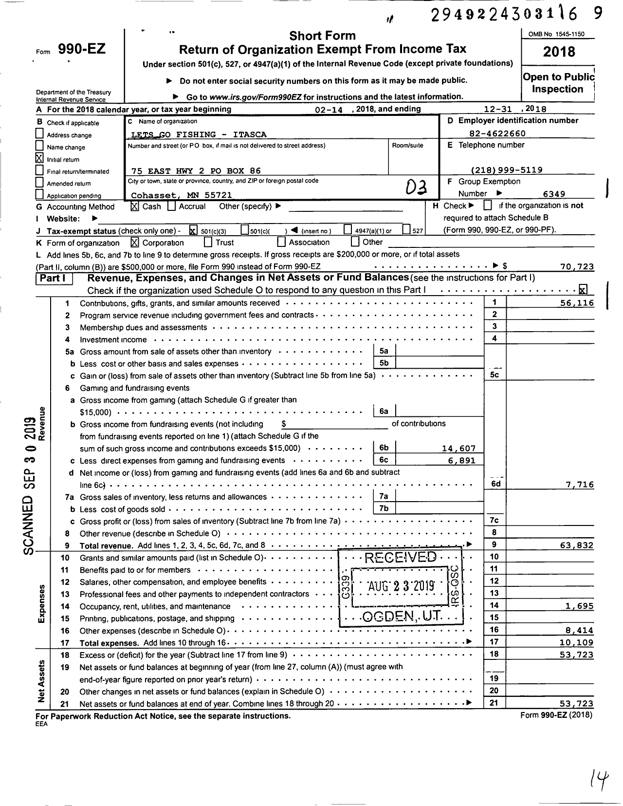 Image of first page of 2018 Form 990EZ for Lets Go Fishing / Itasca