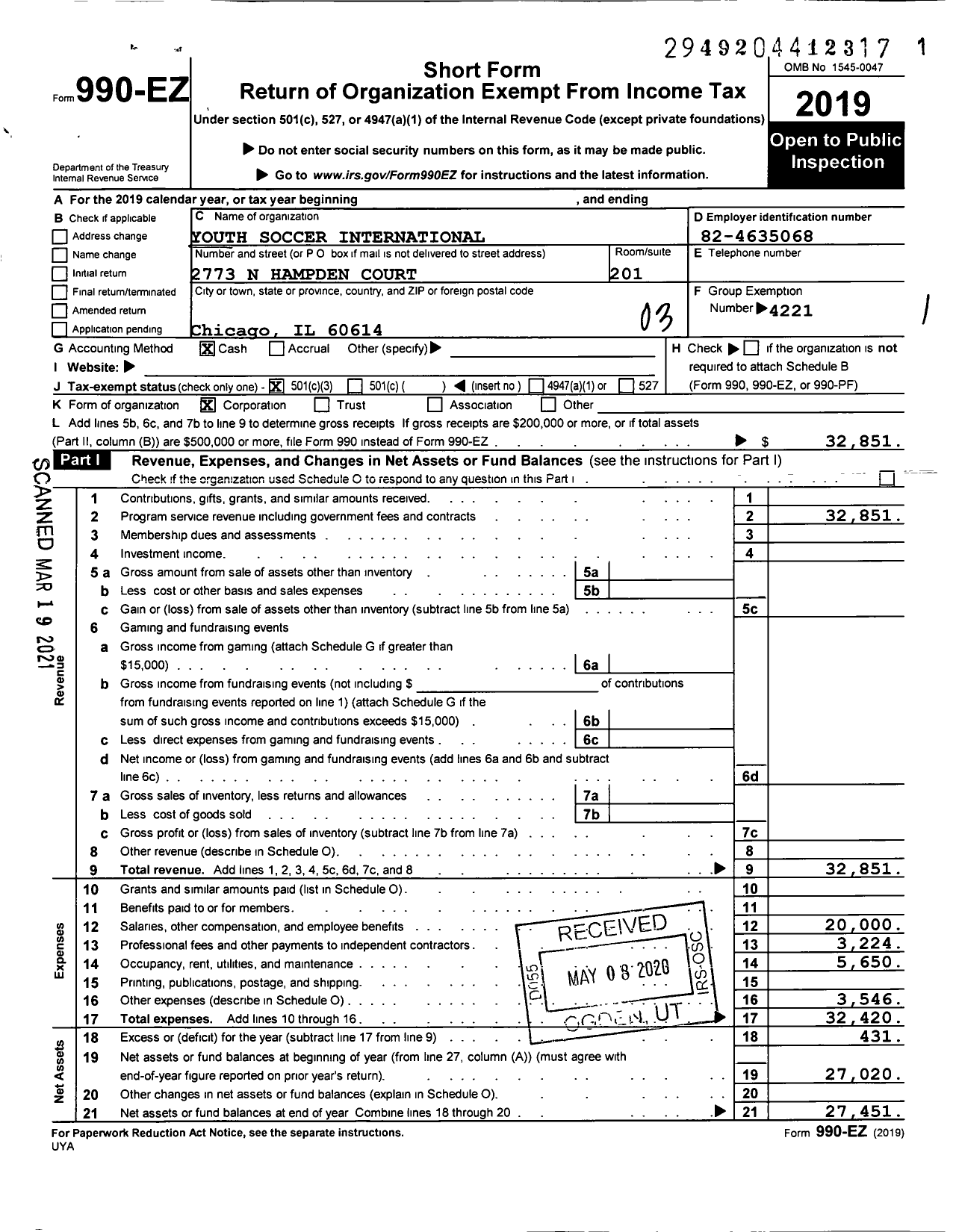 Image of first page of 2019 Form 990EZ for The Ysi Foundation