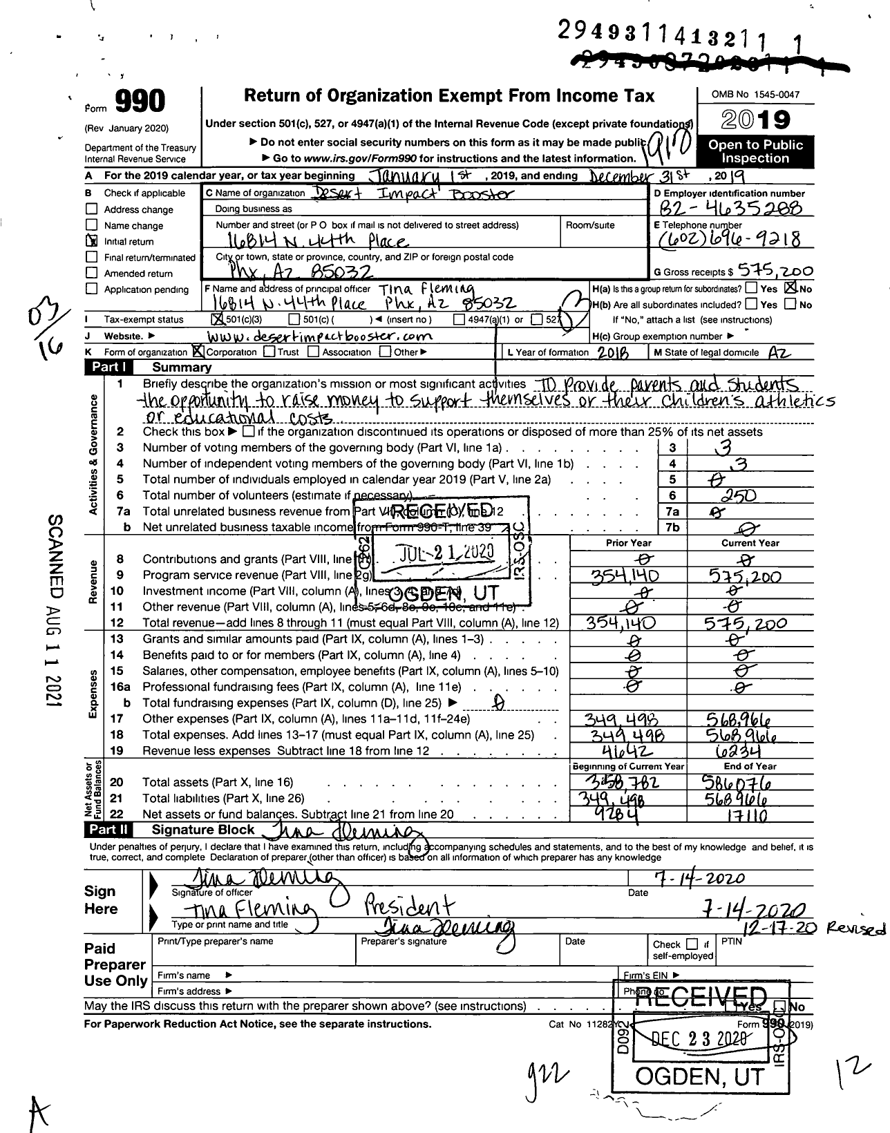 Image of first page of 2019 Form 990 for Desert Impact Booster