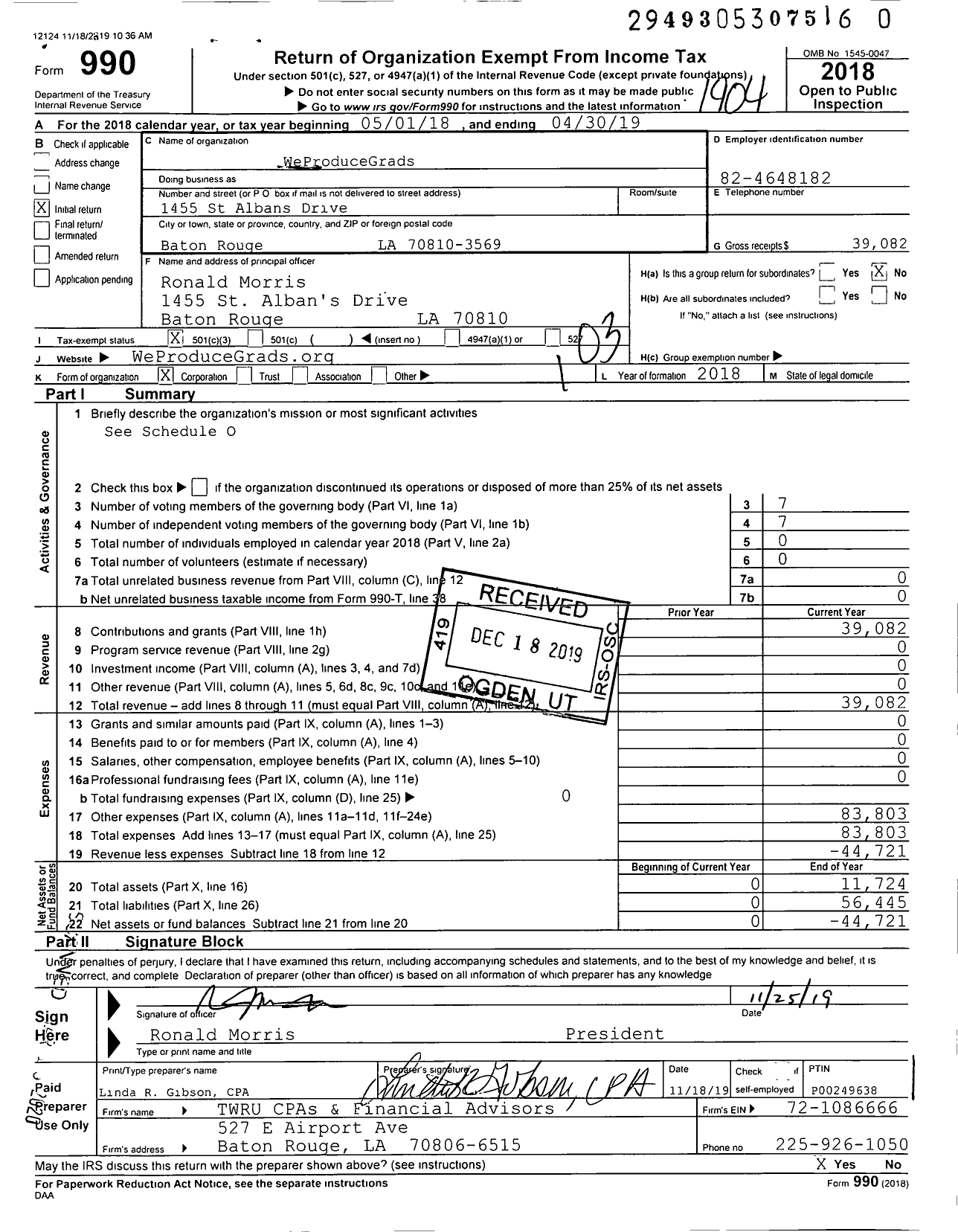 Image of first page of 2018 Form 990 for Weproducegrads