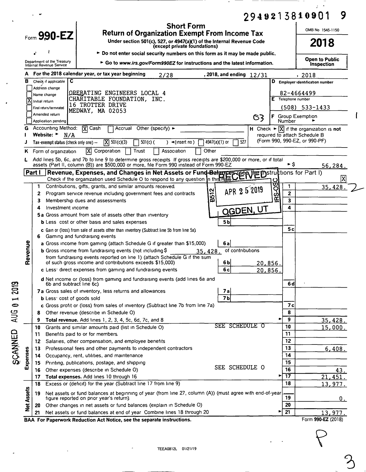 Image of first page of 2018 Form 990EZ for Operating Engineers Local 4 Charitable Foundation