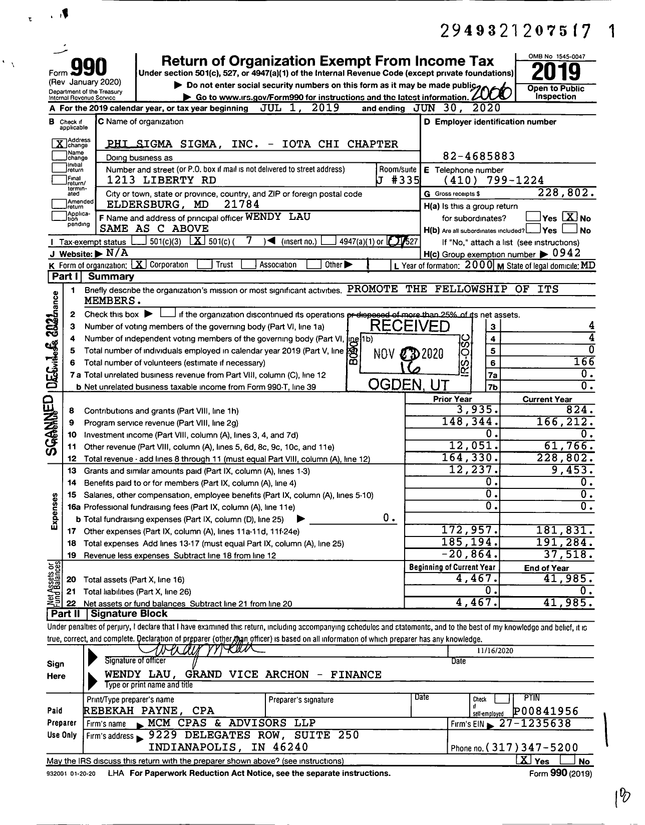 Image of first page of 2019 Form 990O for Phi Sigma Sigma - Iota Chi Chapter