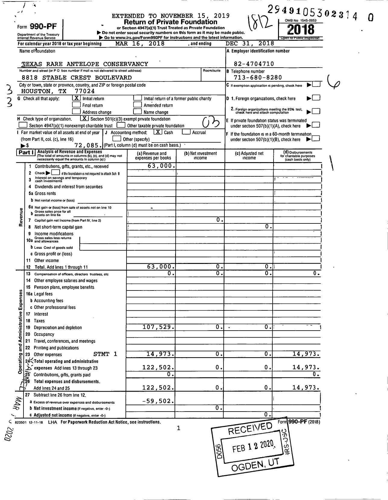 Image of first page of 2018 Form 990PR for Texas Rare Antelope Conservancy