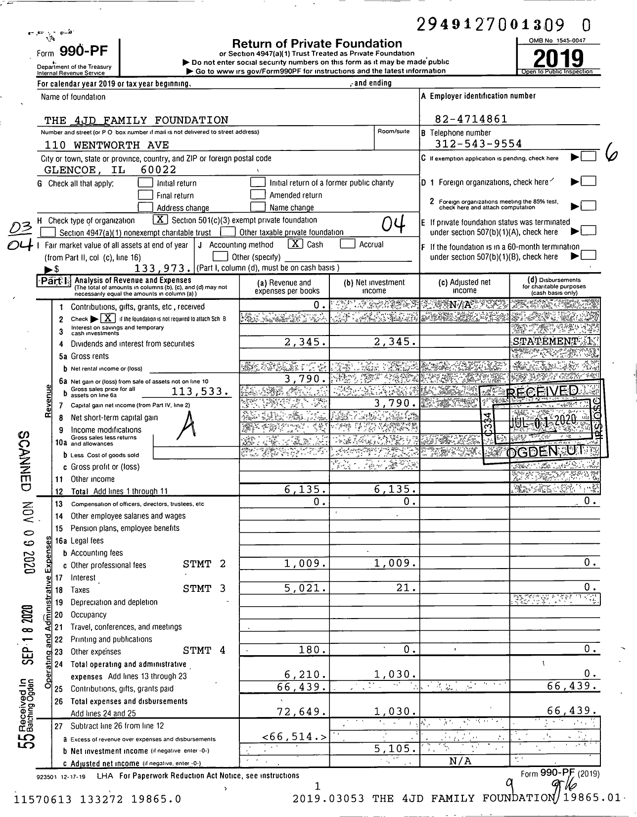 Image of first page of 2019 Form 990PF for The 4jd Family Foundation