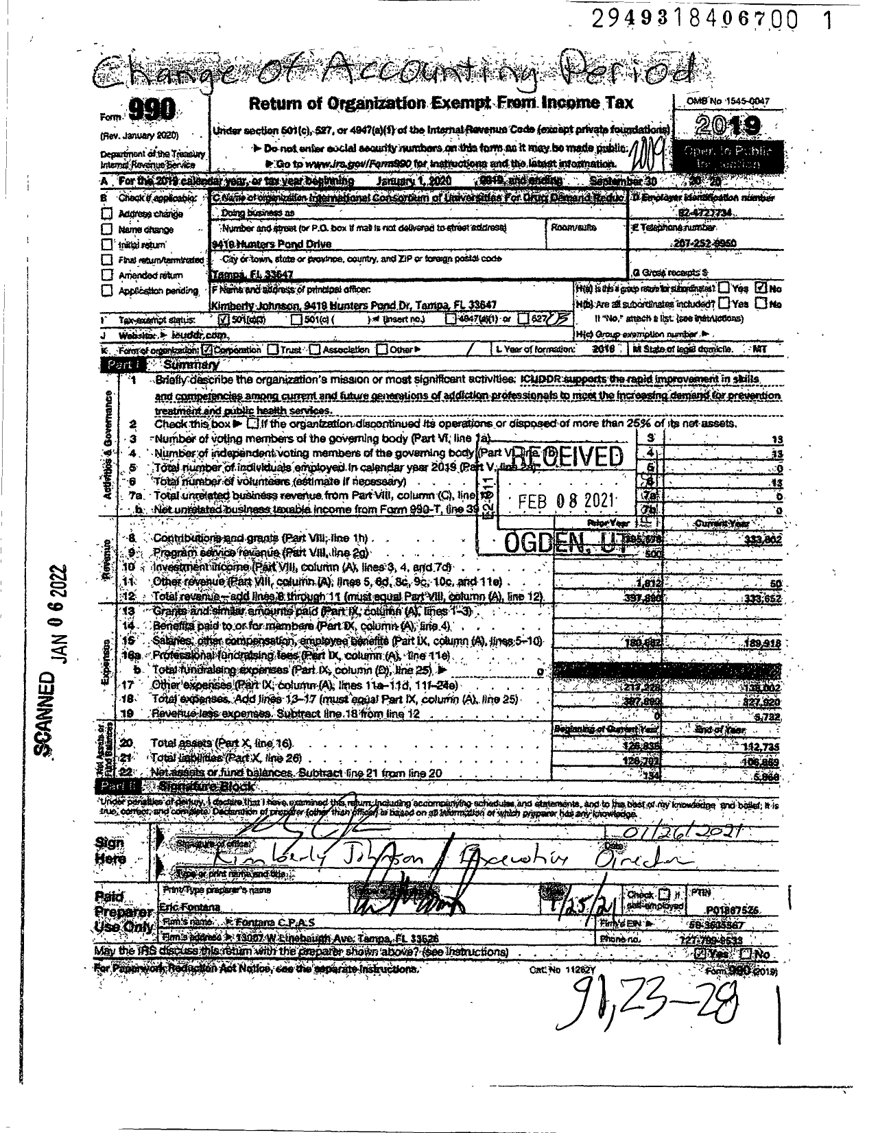 Image of first page of 2019 Form 990 for International Consortium of Universities For Drug Demand Reduction