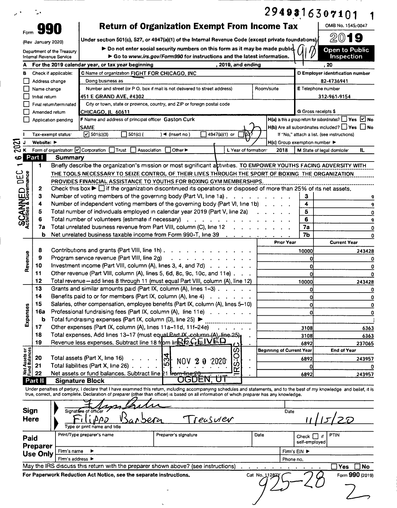 Image of first page of 2019 Form 990 for Fight for Chicago