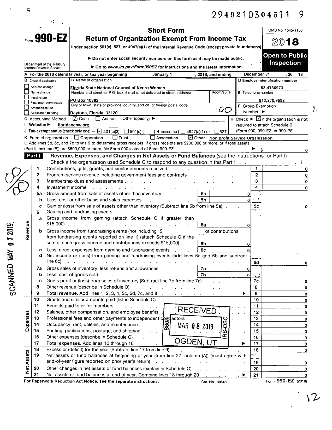 Image of first page of 2018 Form 990EO for Florida State Coalition of National Council of Negro Women