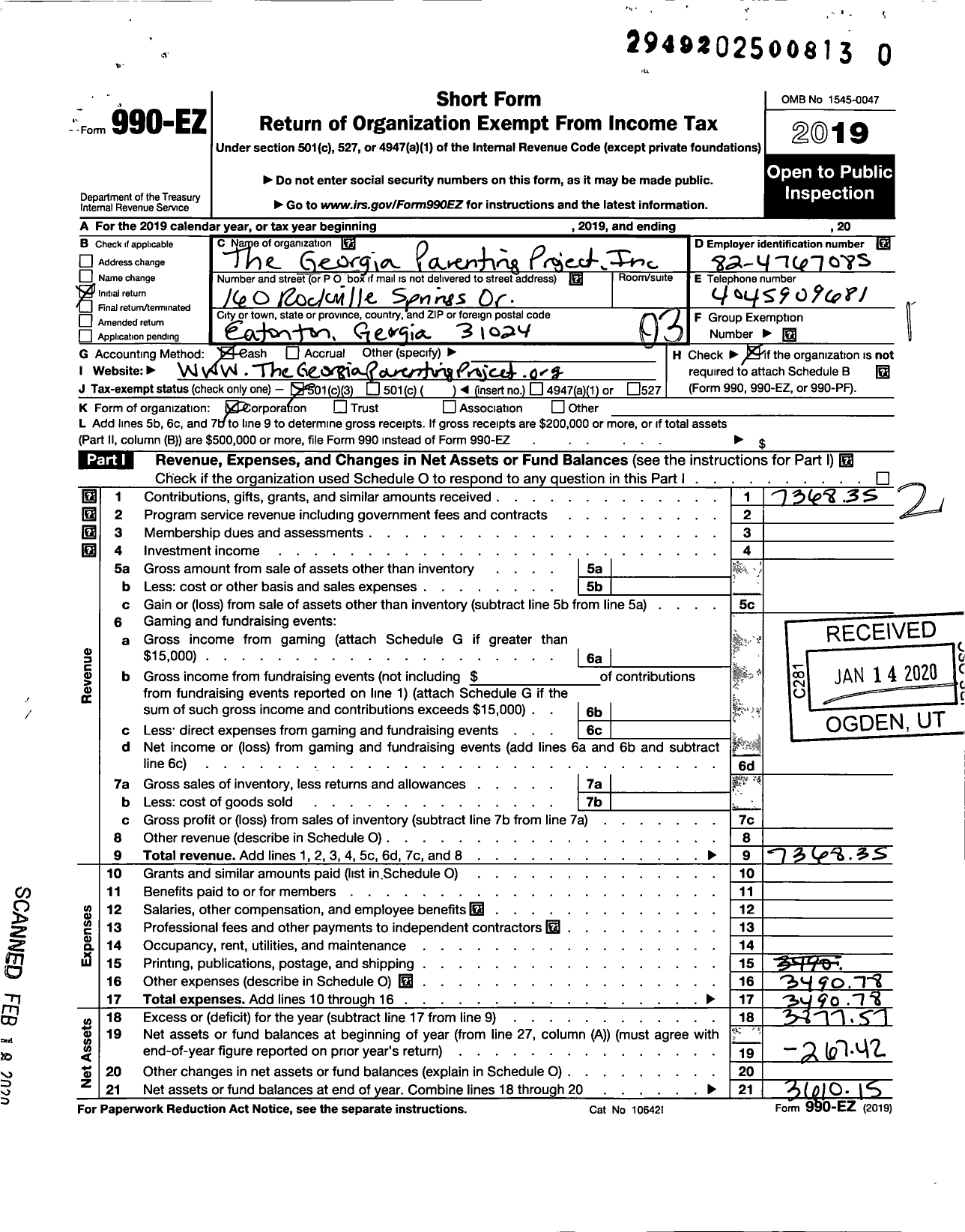 Image of first page of 2018 Form 990EZ for Georgia Parenting Project