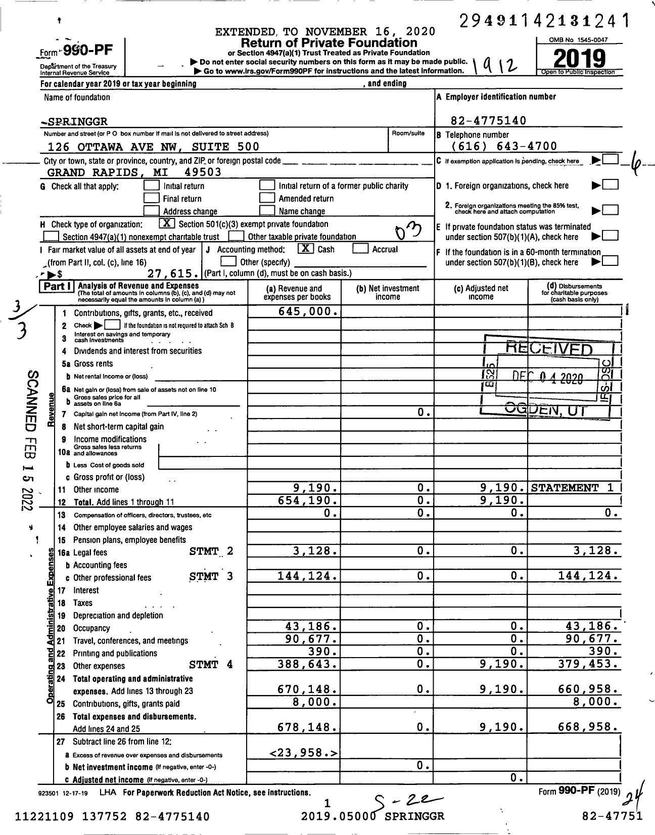 Image of first page of 2019 Form 990PF for Springgr