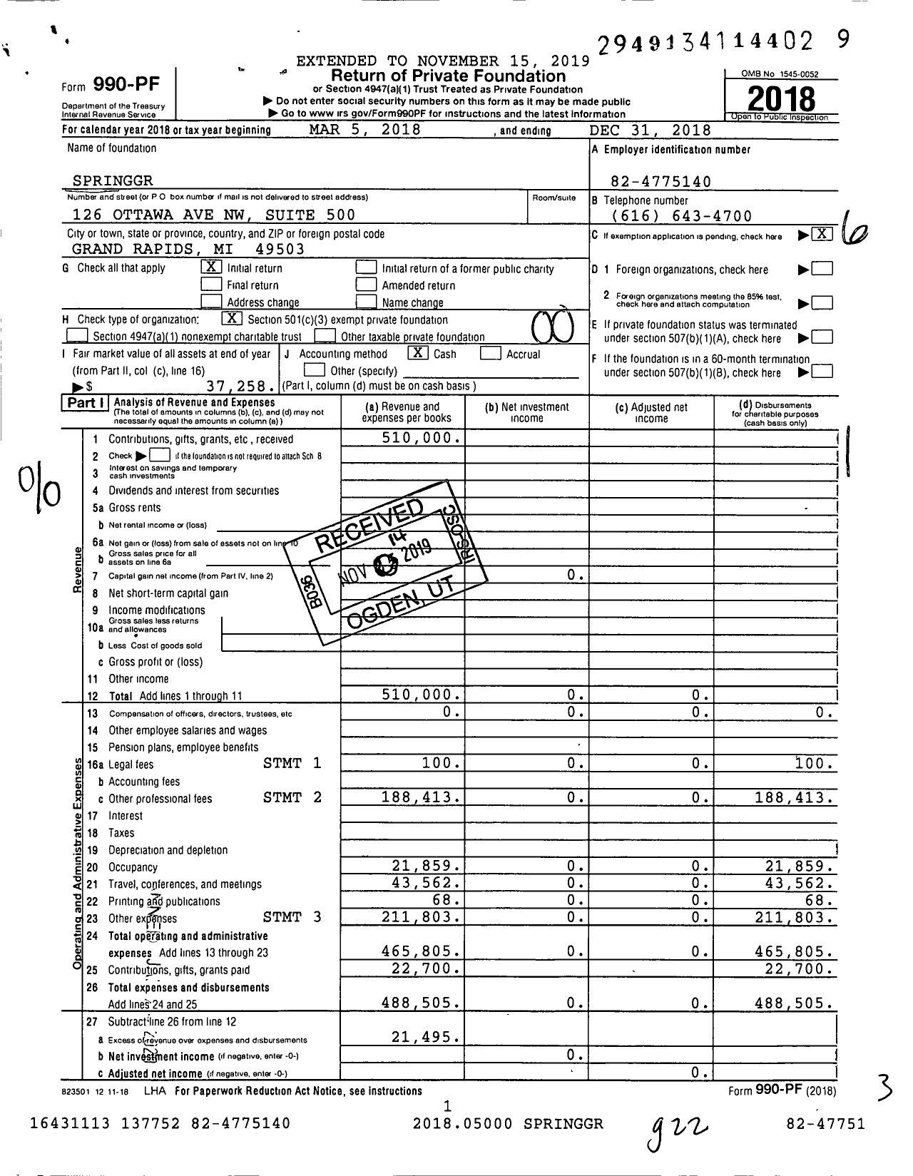 Image of first page of 2018 Form 990PF for Springgr