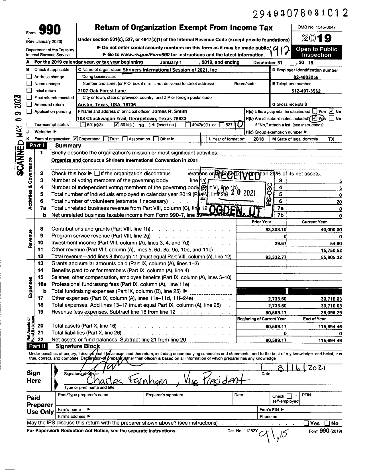 Image of first page of 2019 Form 990O for Shriners International