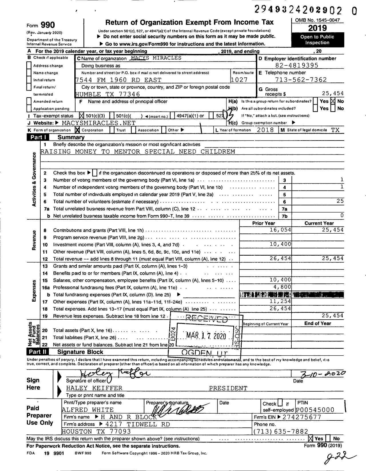 Image of first page of 2019 Form 990 for Macys Miracles