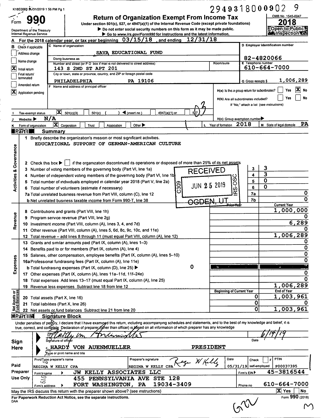 Image of first page of 2018 Form 990 for Sava Educational Fund