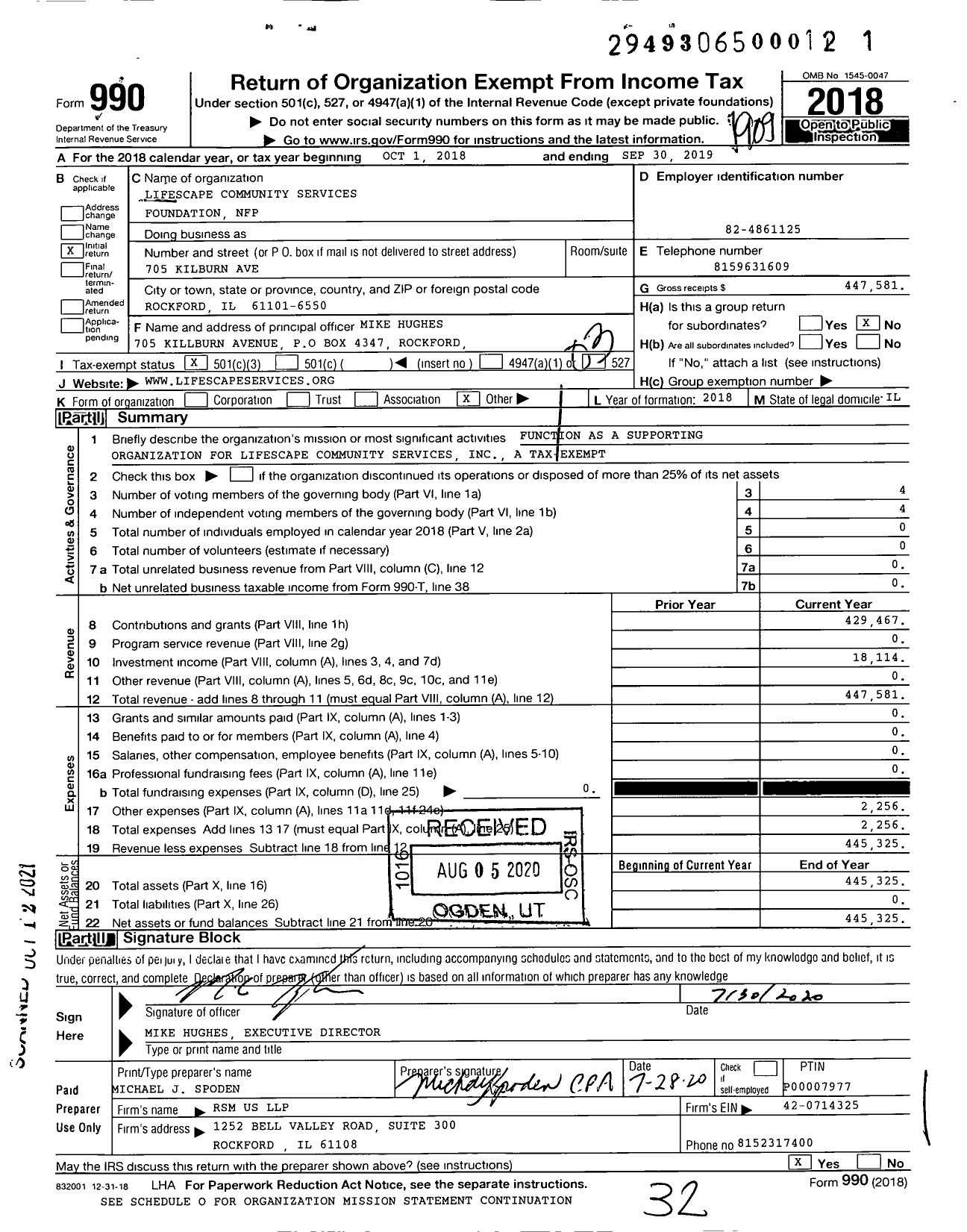 Image of first page of 2018 Form 990 for Lifescape Community Services Foundation NFP
