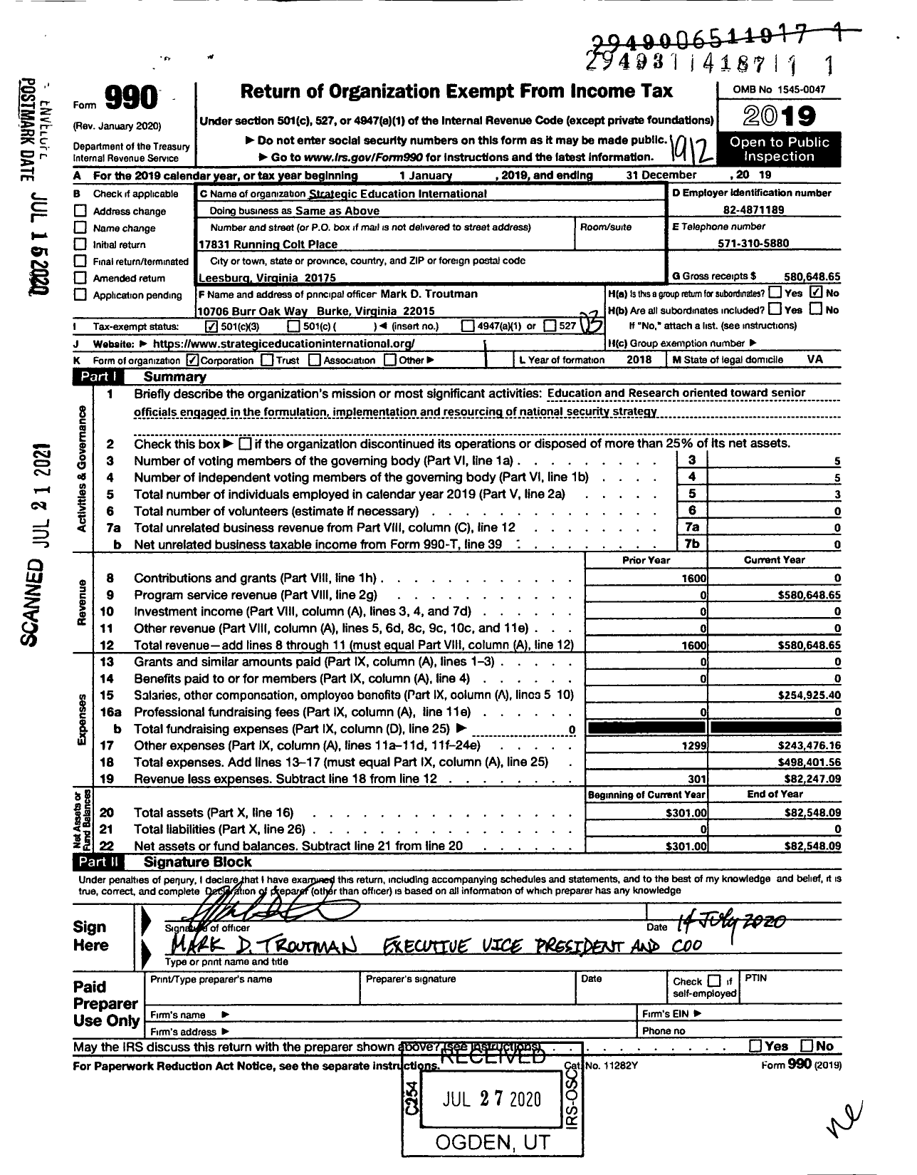 Image of first page of 2019 Form 990 for Strategic Education International