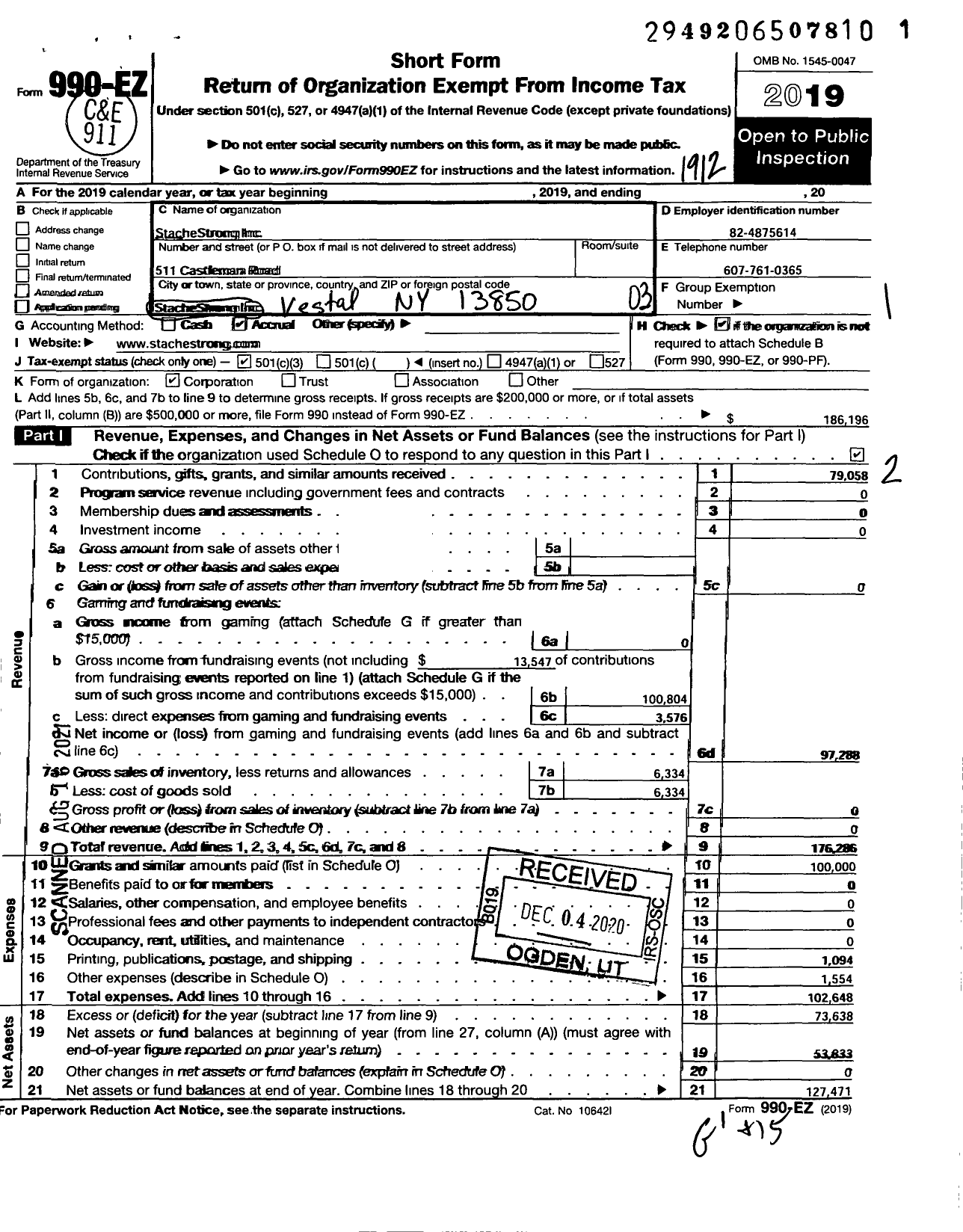 Image of first page of 2019 Form 990EZ for StacheStrong