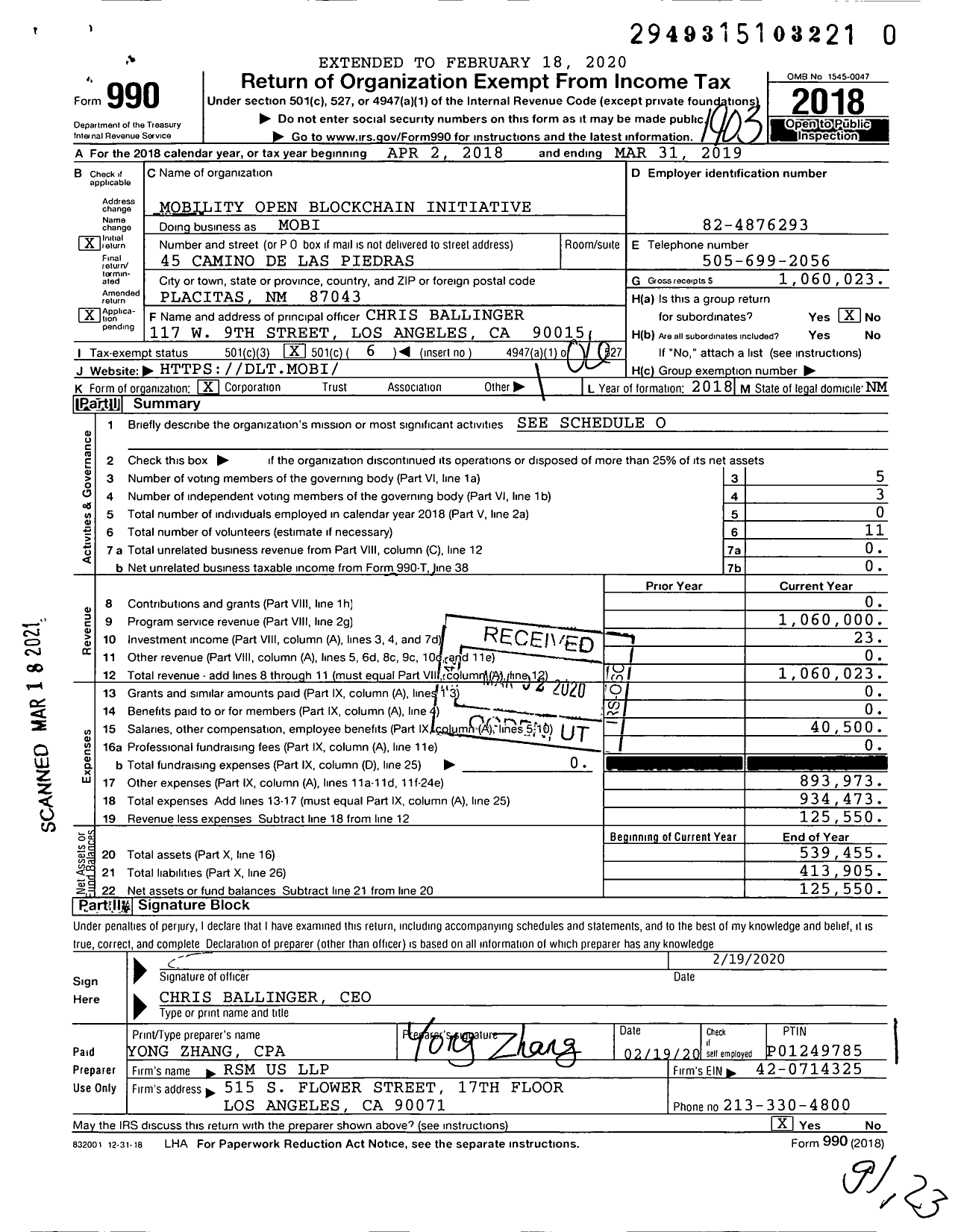 Image of first page of 2018 Form 990O for Mobility