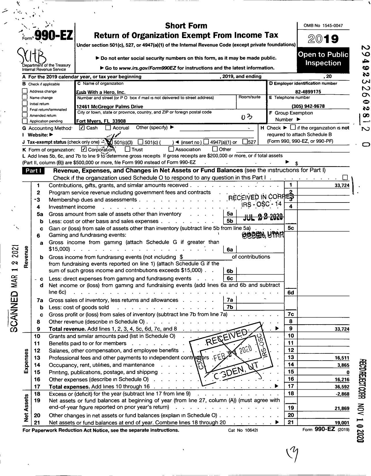 Image of first page of 2019 Form 990EZ for Fish with A Hero