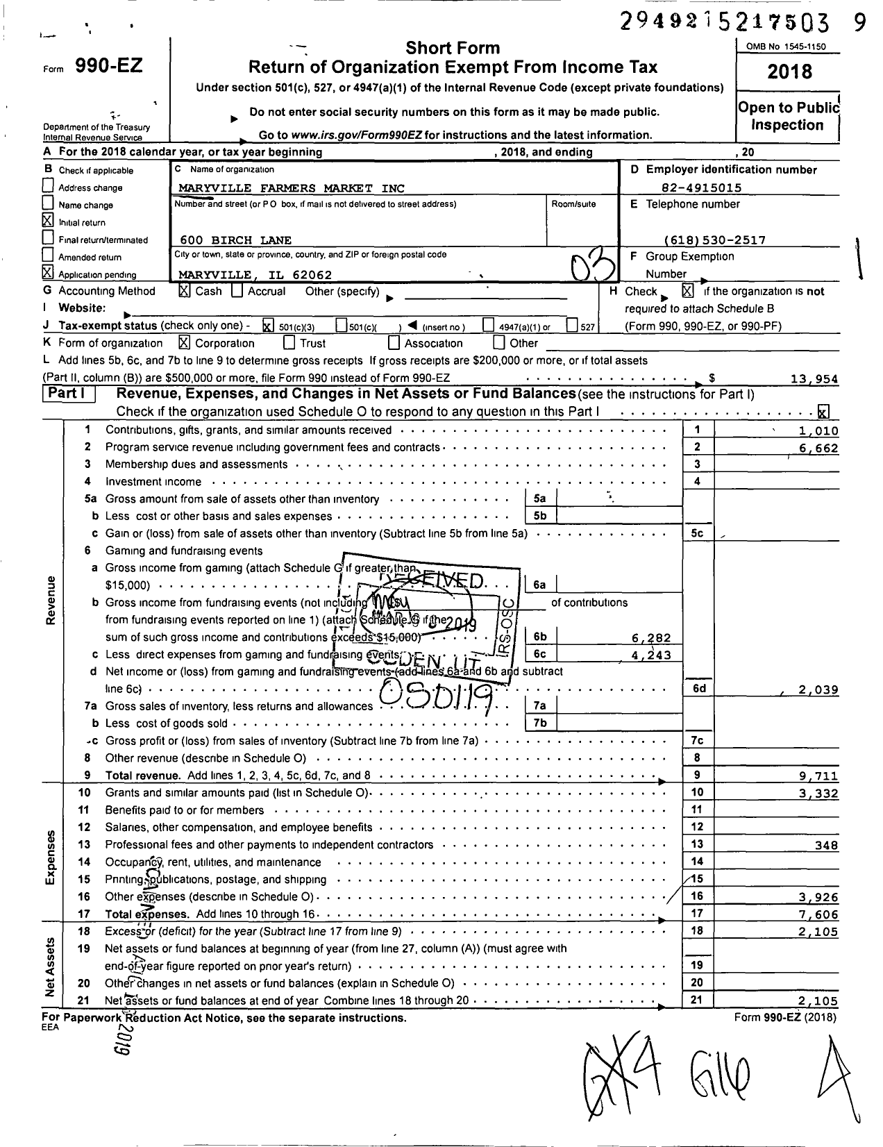 Image of first page of 2018 Form 990EZ for Maryville Farmers Market