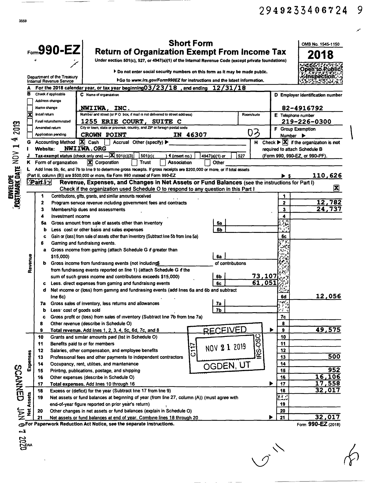 Image of first page of 2018 Form 990EZ for Nwiiwa