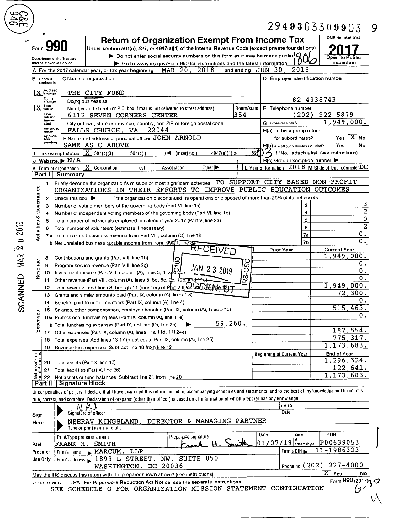 Image of first page of 2017 Form 990 for City Fund