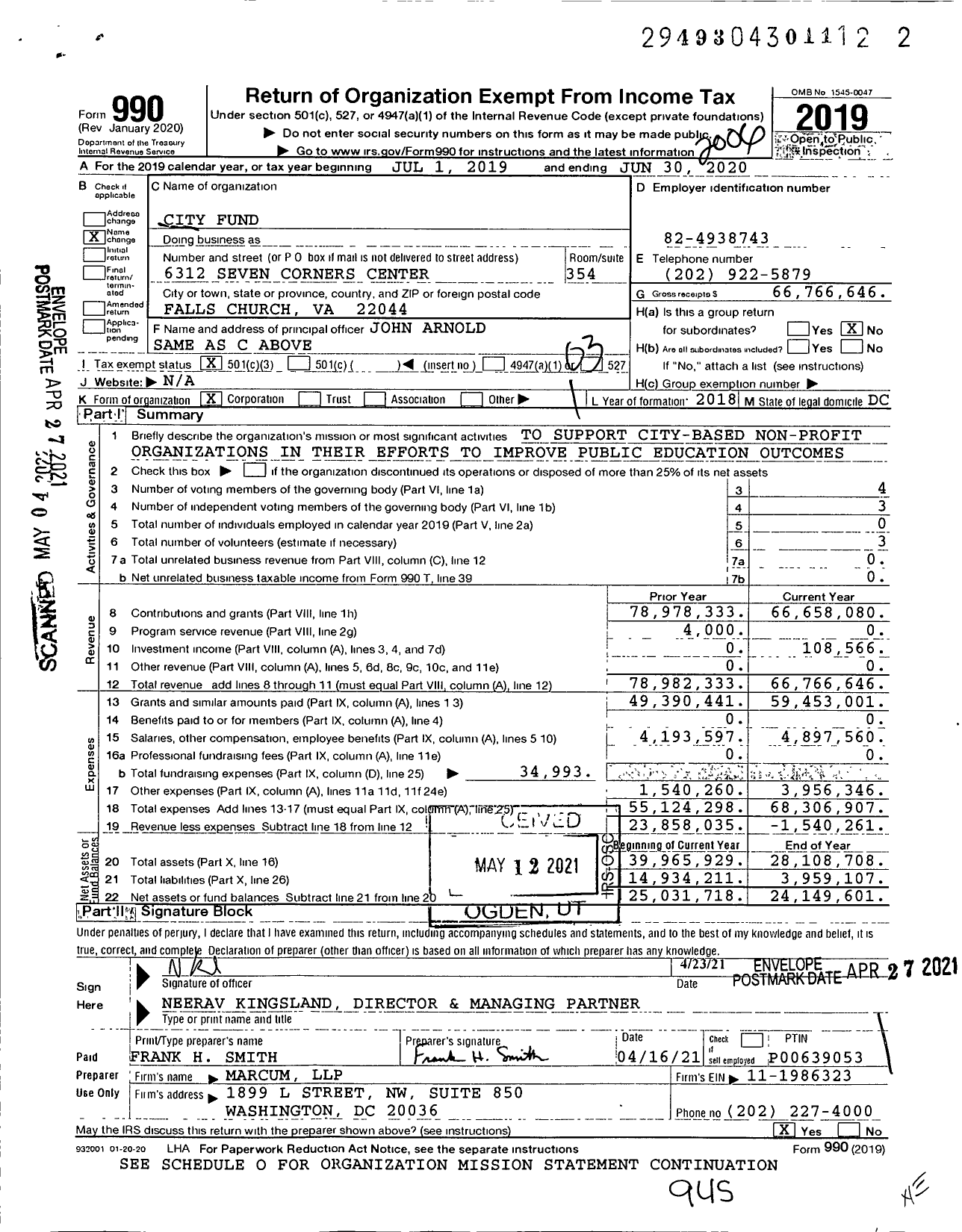 Image of first page of 2019 Form 990 for City Fund