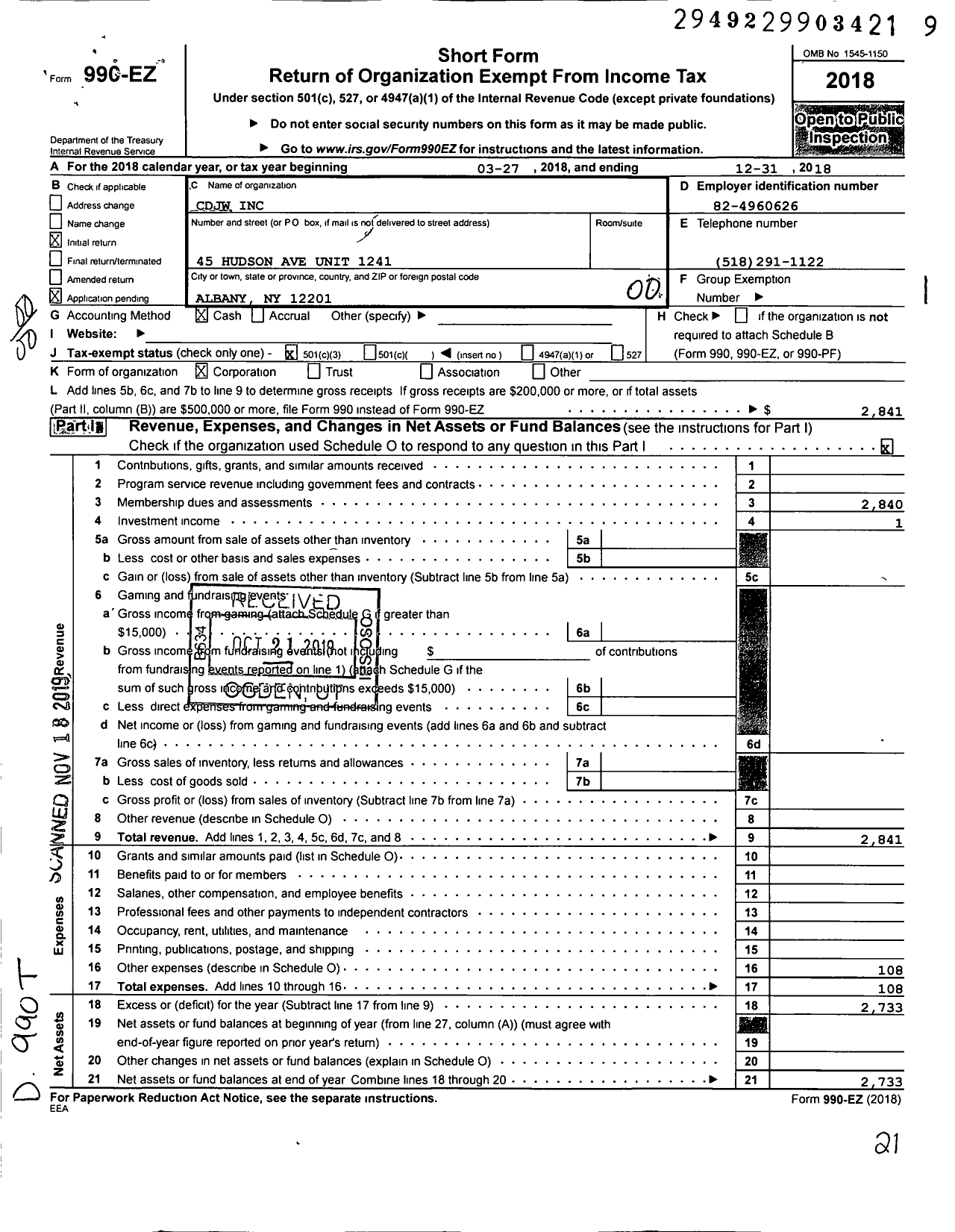 Image of first page of 2018 Form 990EO for CDJW