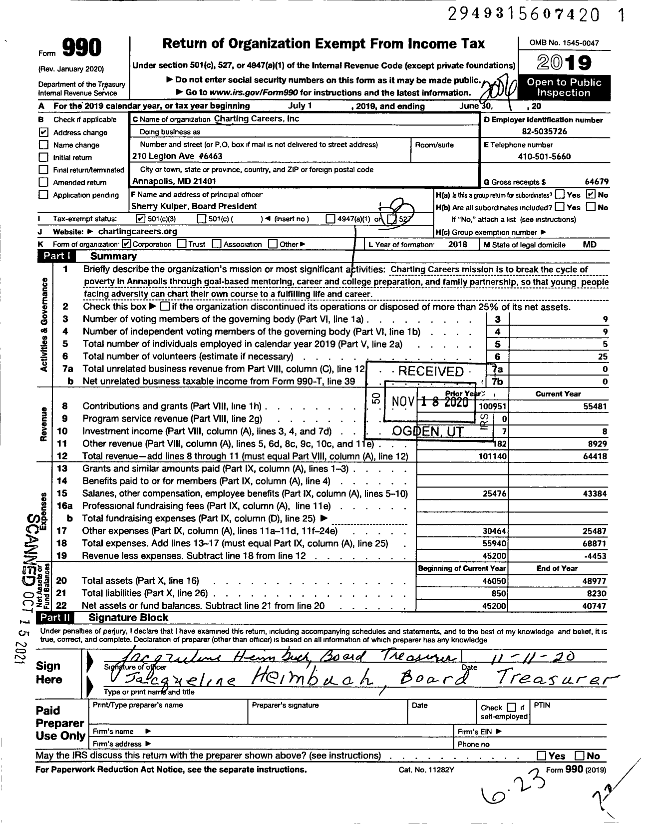 Image of first page of 2019 Form 990 for Charting Careers