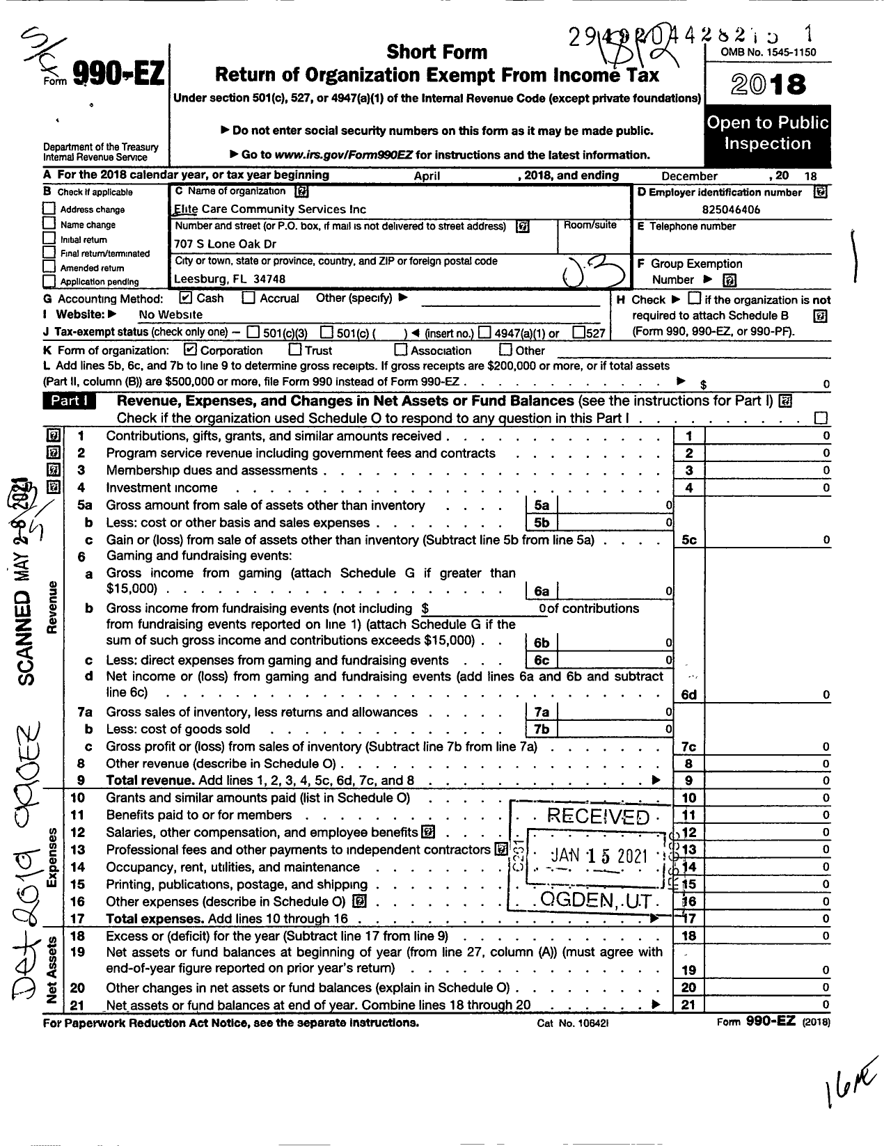 Image of first page of 2018 Form 990EZ for Elite Care Community Services