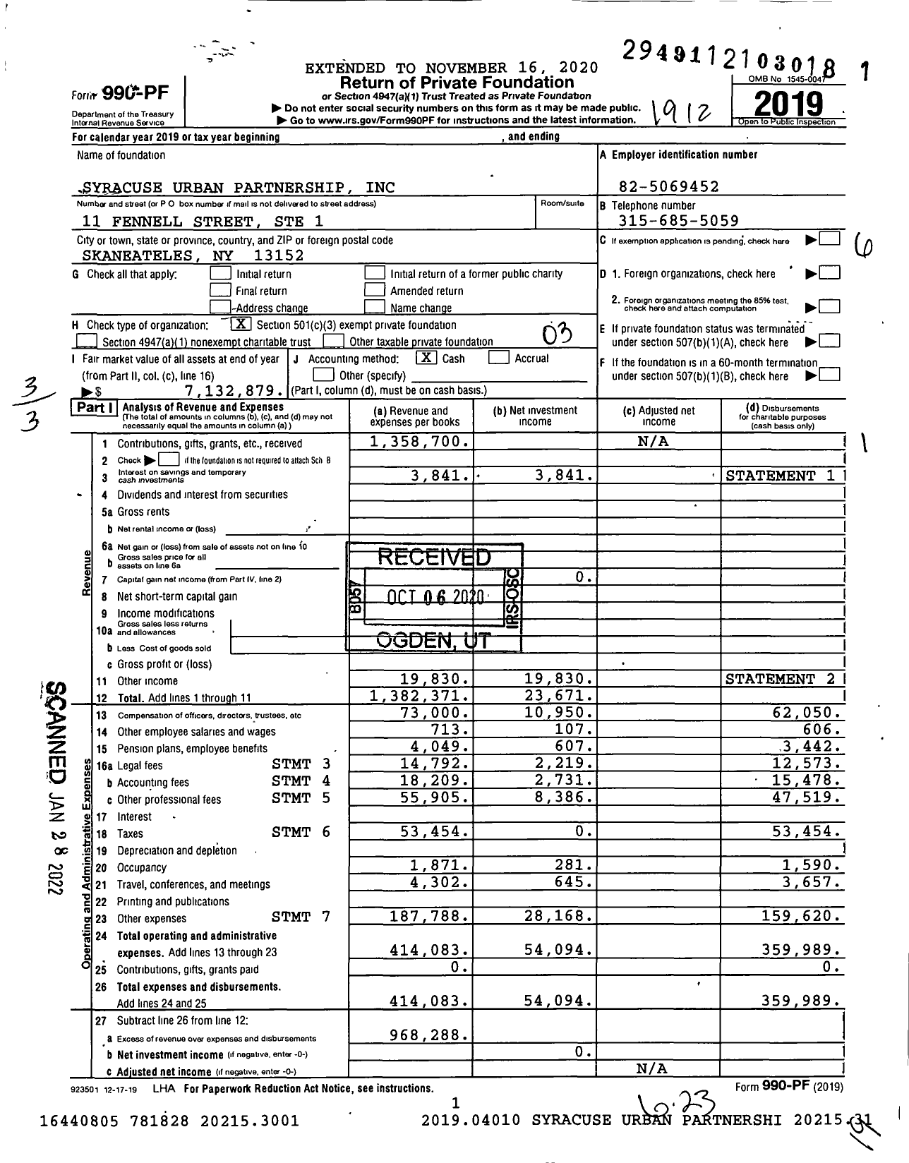 Image of first page of 2019 Form 990PF for Syracuse Urban Partnership