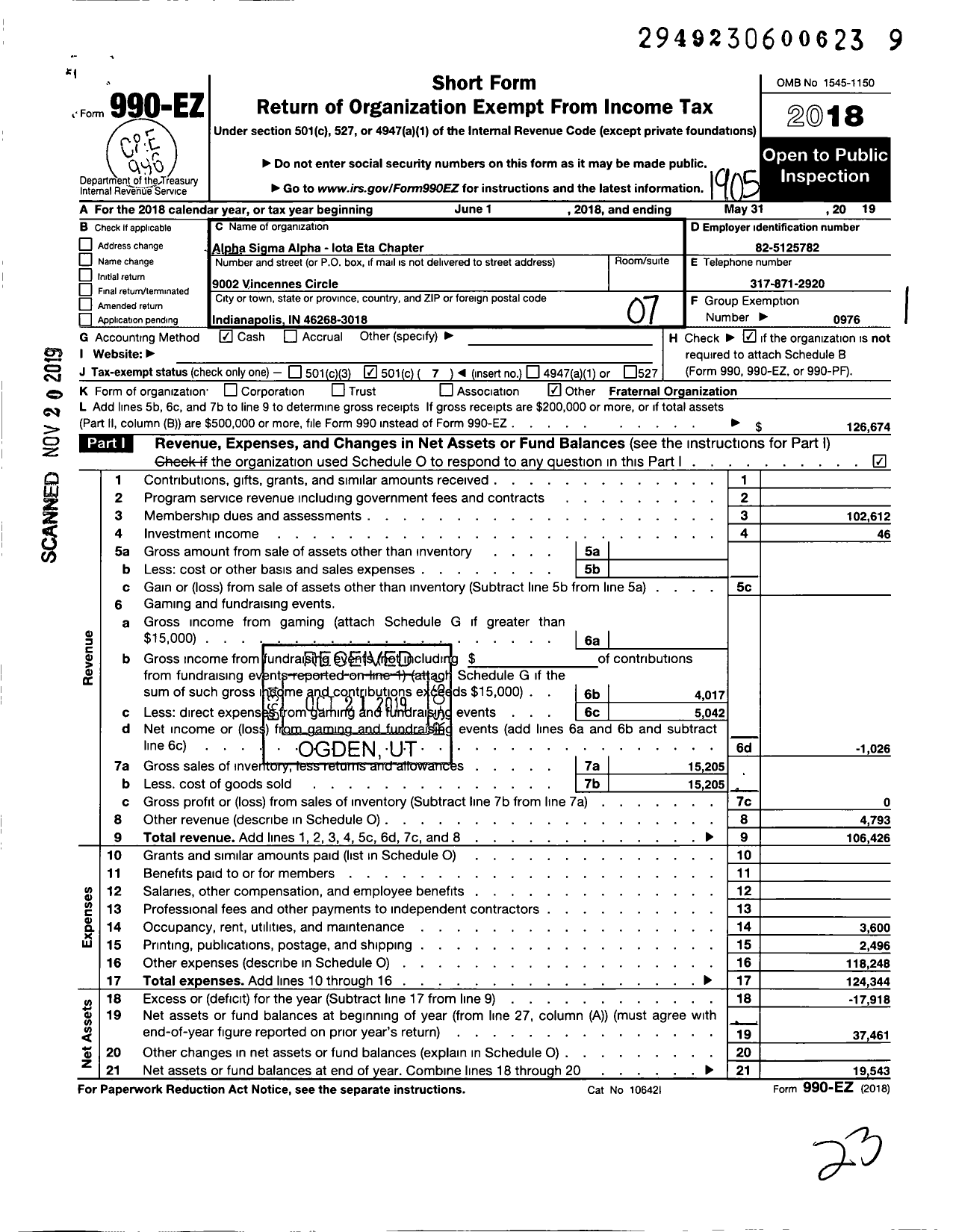 Image of first page of 2018 Form 990EO for Alpha Sigma Alpha Sorority / Iota Eta Chapter