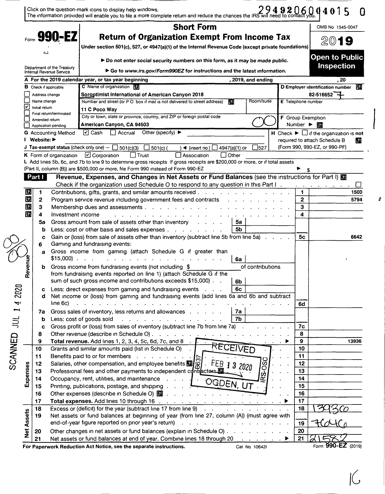 Image of first page of 2019 Form 990EO for Soroptimist International of the Americas