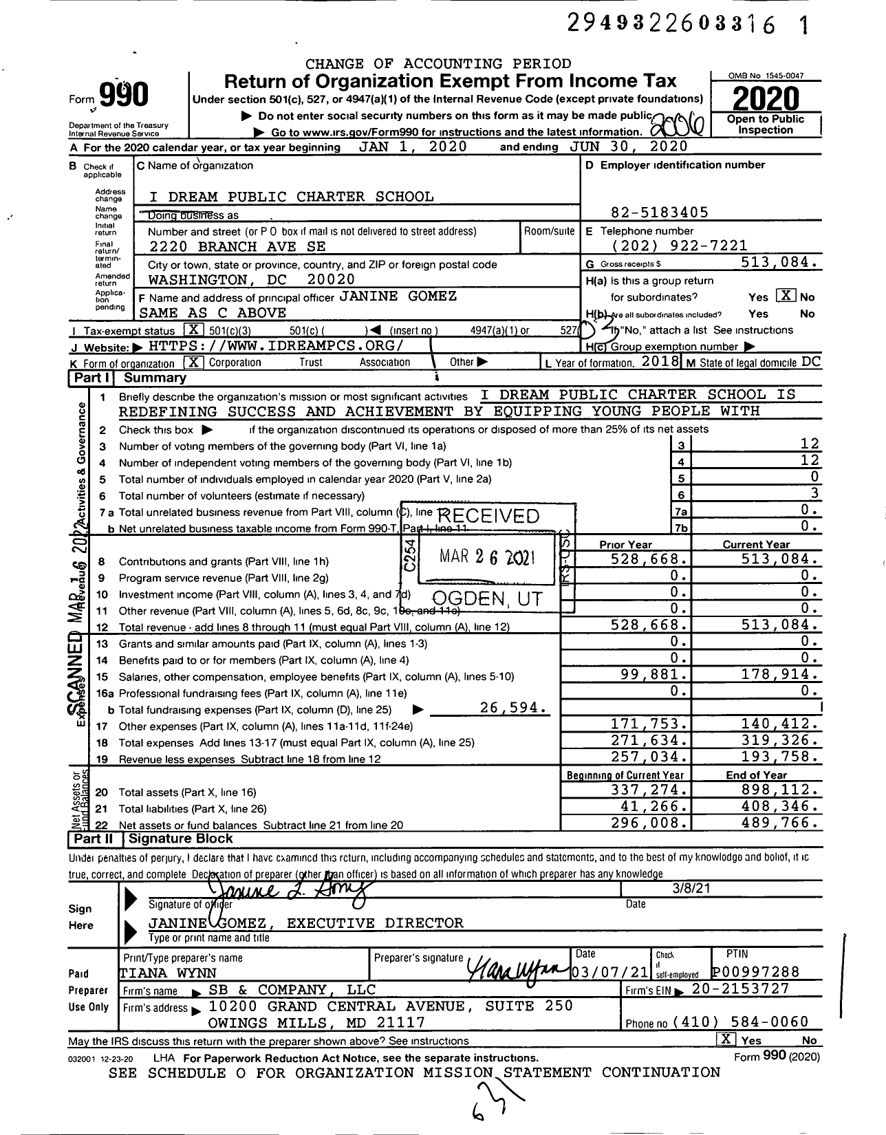 Image of first page of 2019 Form 990 for I Dream Public Charter School