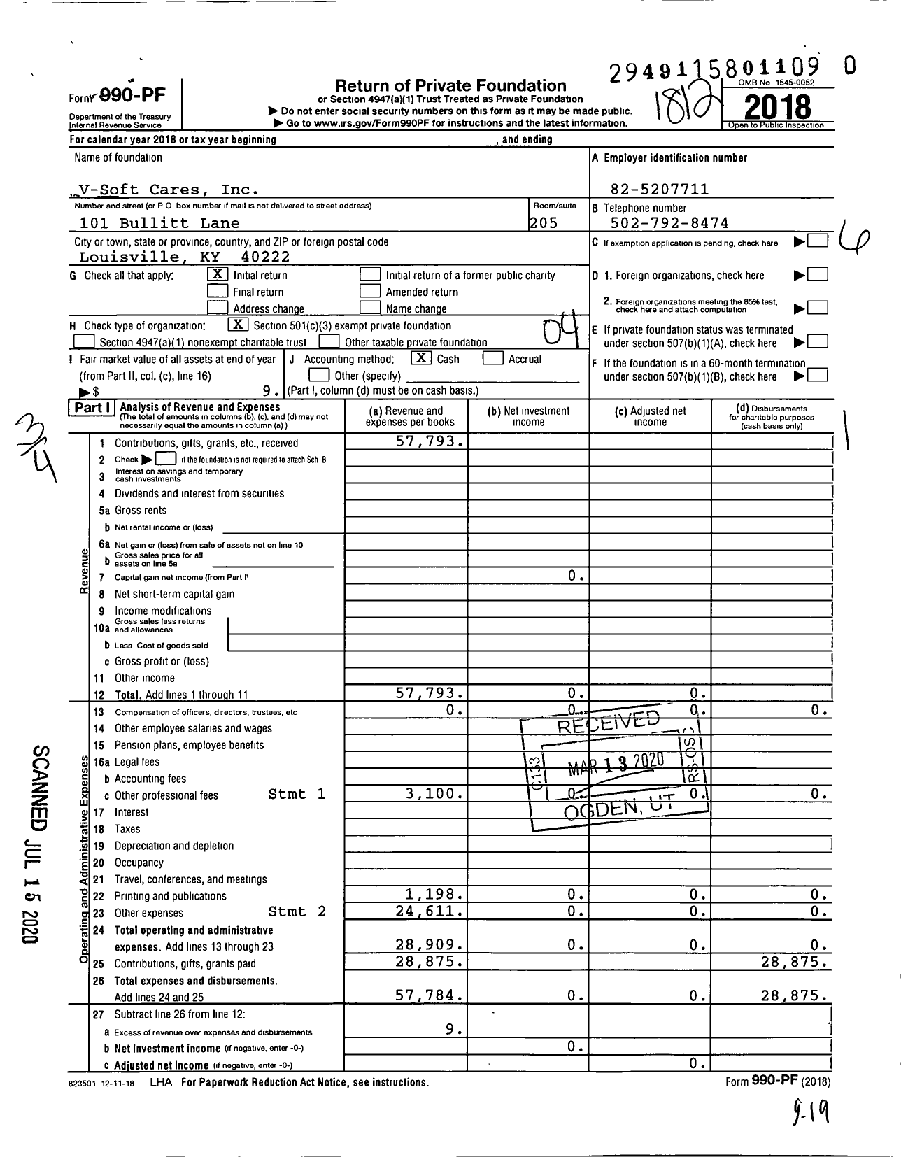 Image of first page of 2018 Form 990PR for V-Soft Cares