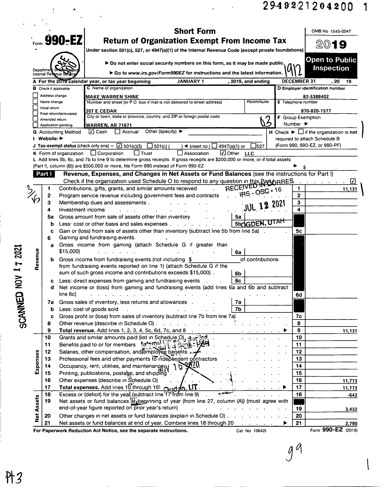 Image of first page of 2019 Form 990EZ for Make Warren Shine