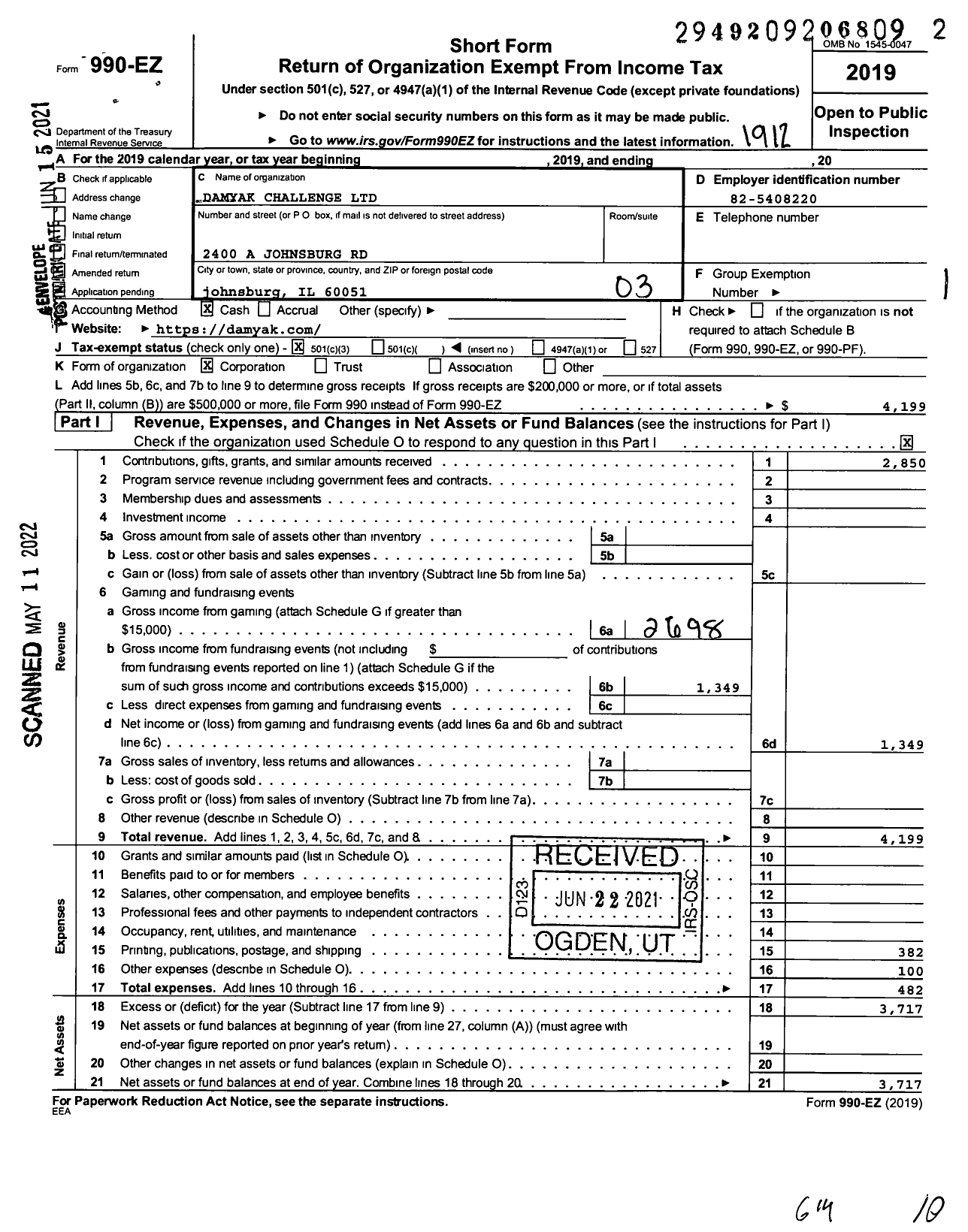 Image of first page of 2019 Form 990EZ for Damyak Challenge