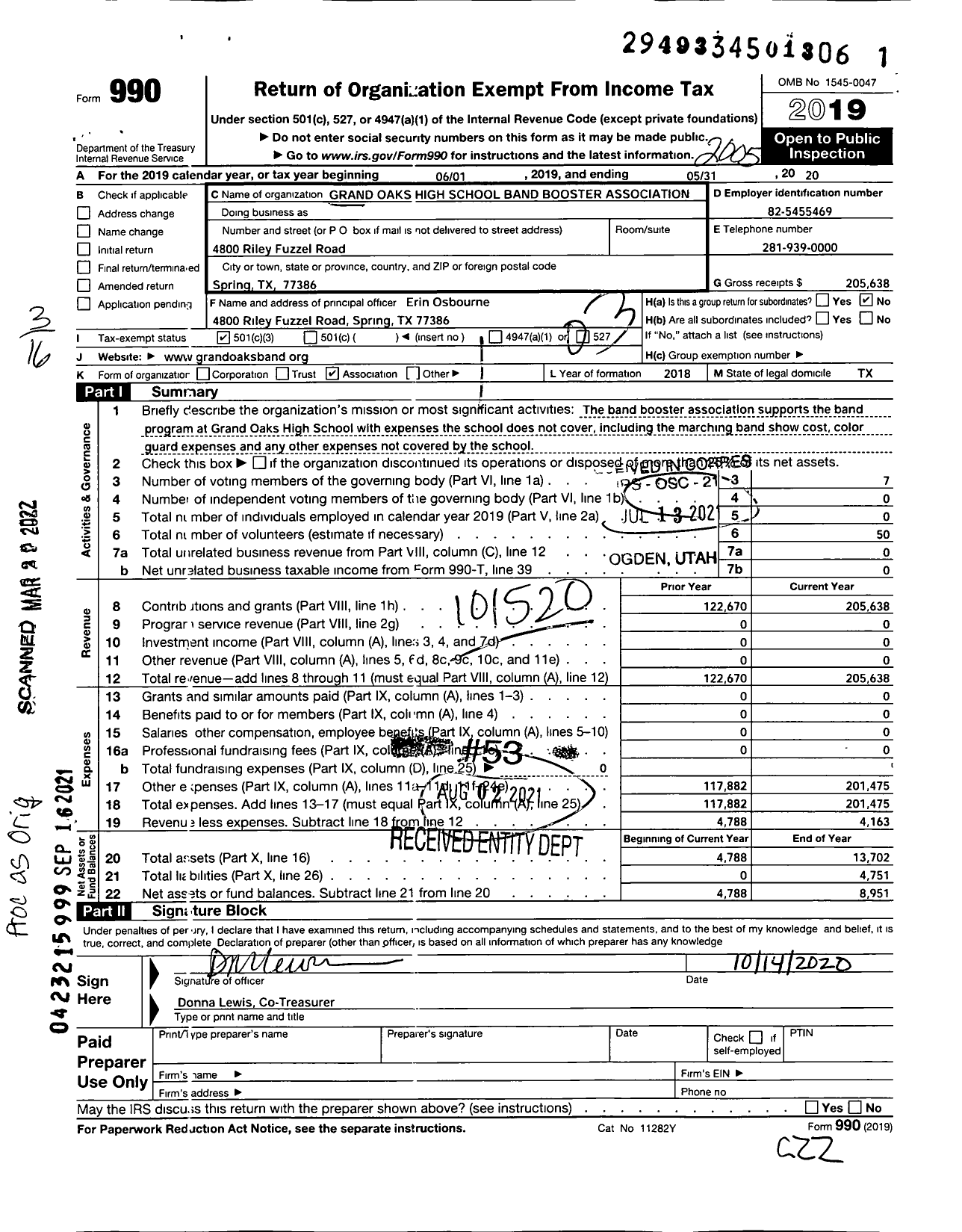 Image of first page of 2019 Form 990 for Grand Oaks High School