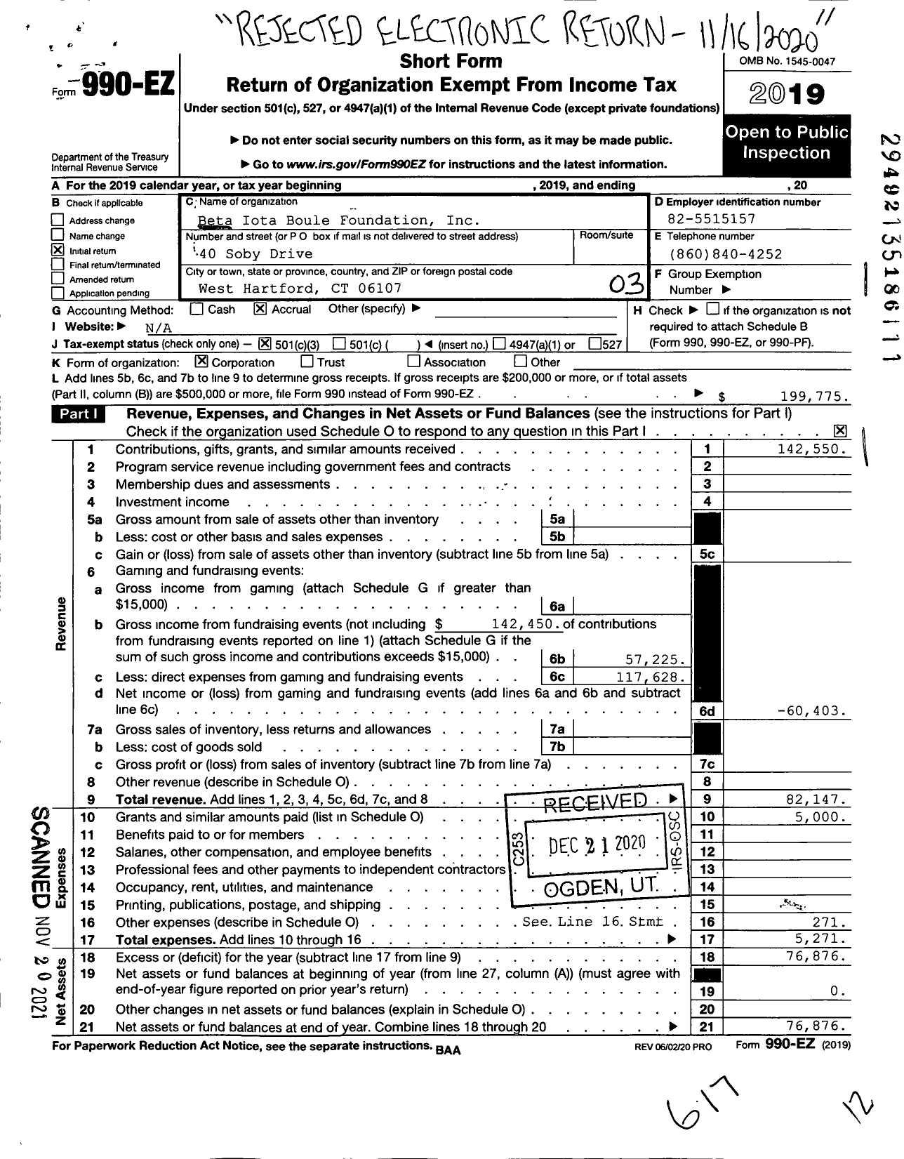 Image of first page of 2019 Form 990EZ for Beta Iota Boule Foundation