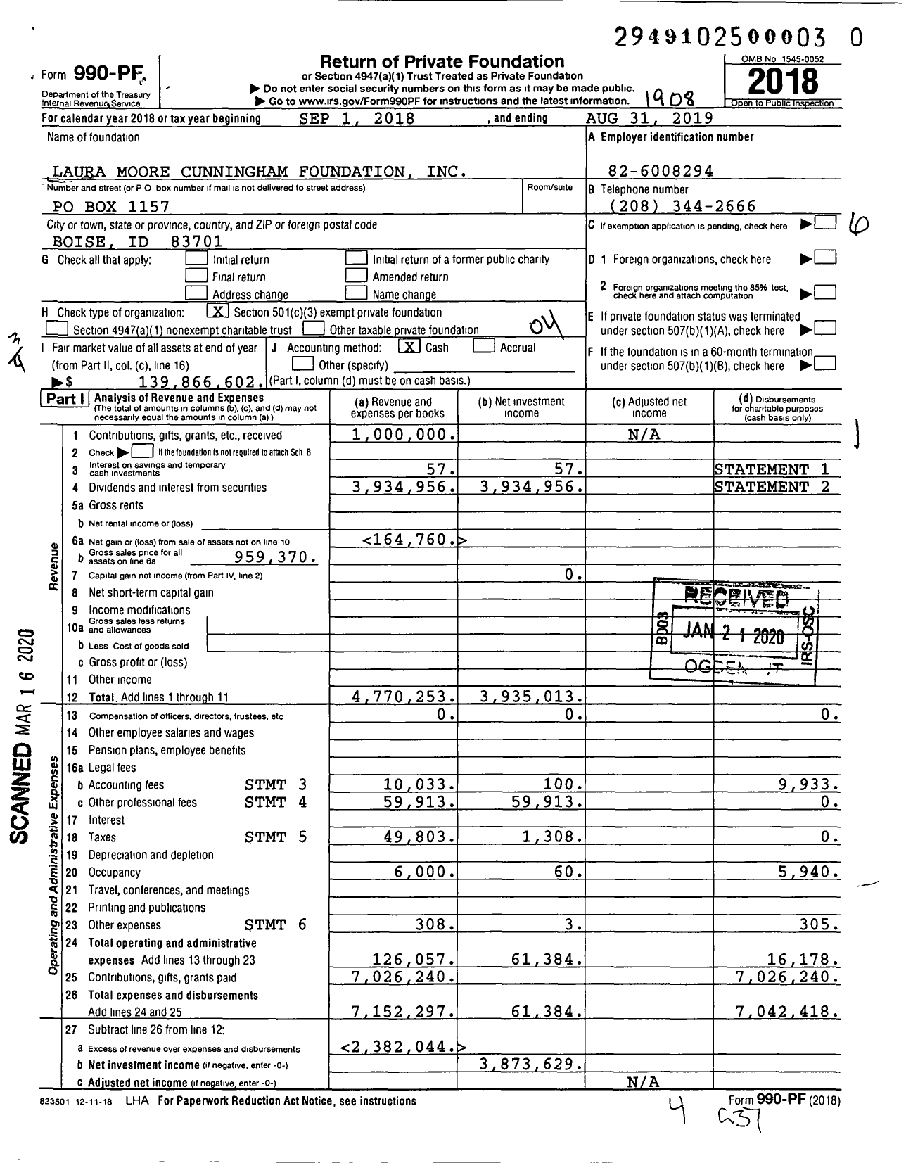 Image of first page of 2018 Form 990PR for Laura Moore Cunningham Foundation