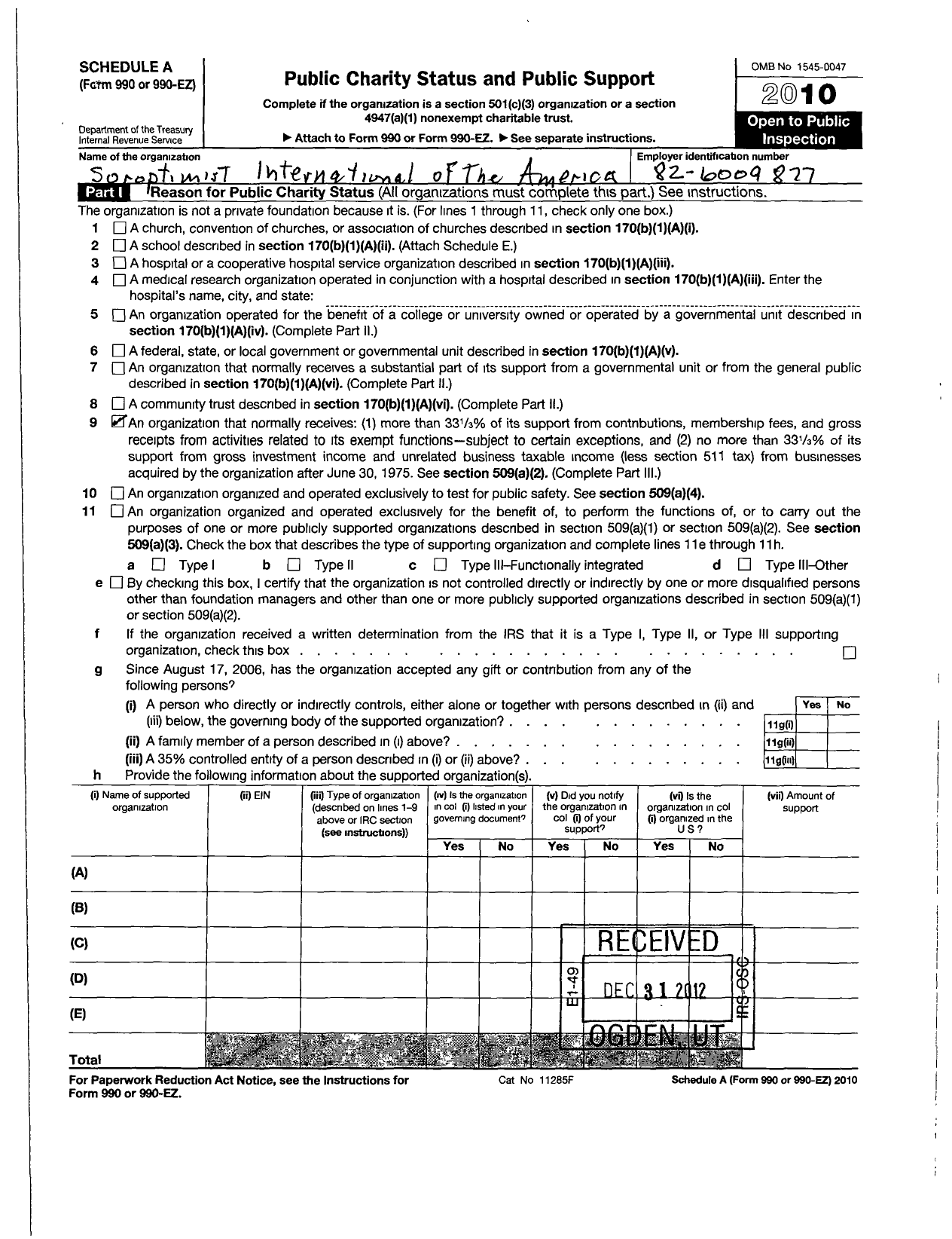 Image of first page of 2010 Form 990ER for Soroptimist International of the Americas - 108007 Burley Id