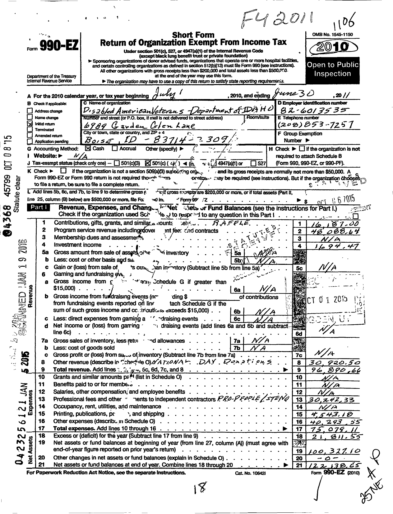Image of first page of 2010 Form 990EO for Disabled American Veterans - 5 Stradley