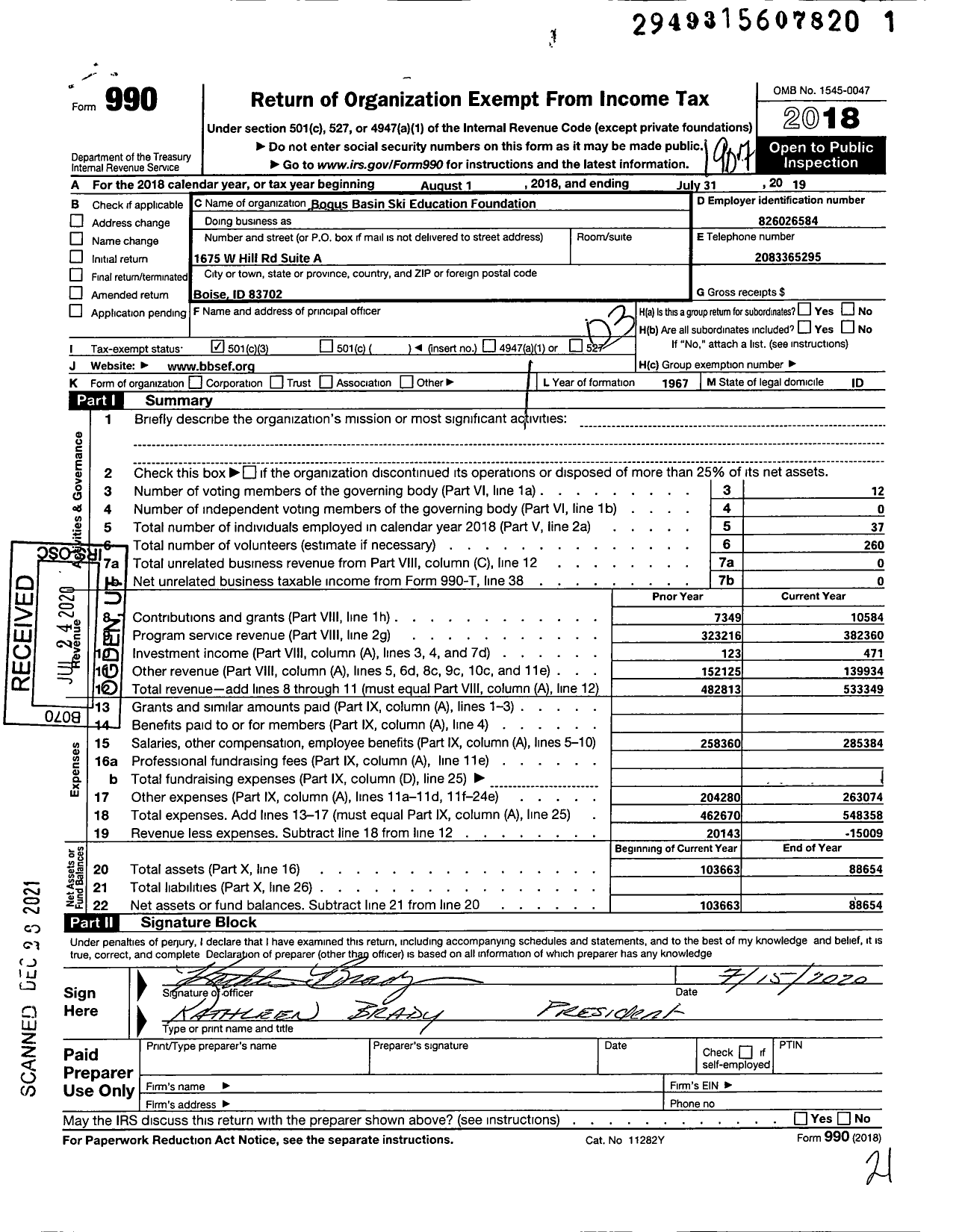 Image of first page of 2018 Form 990 for Bogus Basin Ski Education Foundation