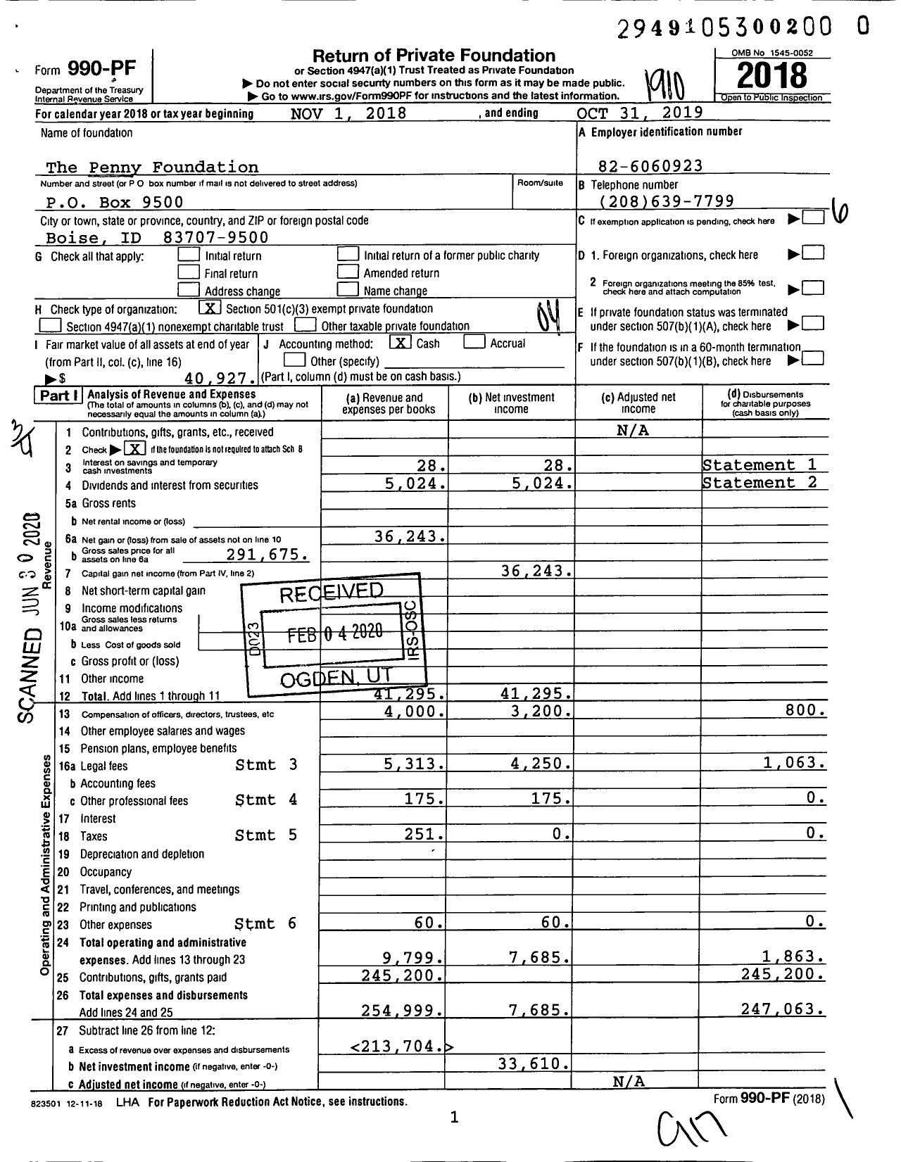 Image of first page of 2018 Form 990PR for Penny Foundation